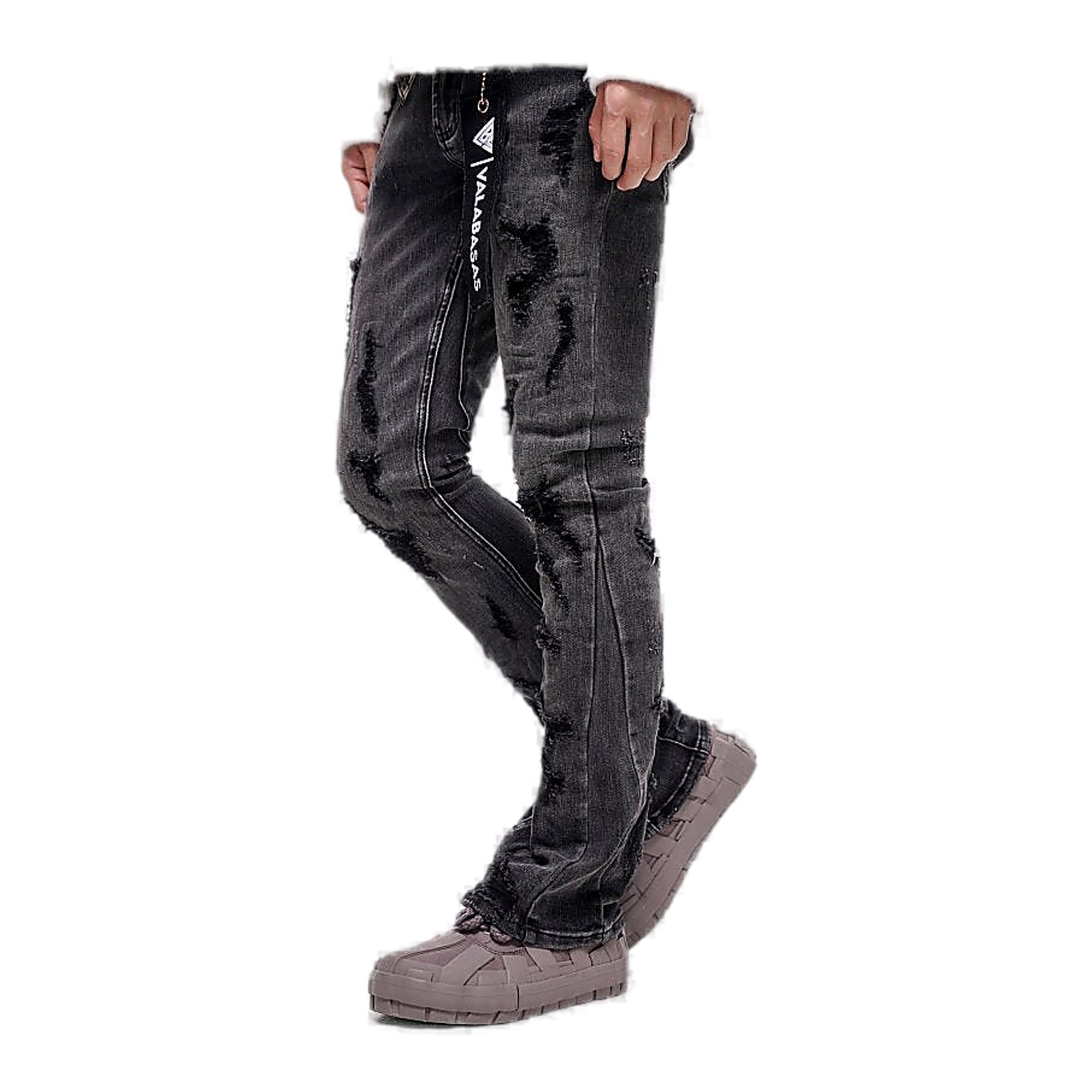 Valabasas Raw Jeans - Distressed Hem Grey Wash