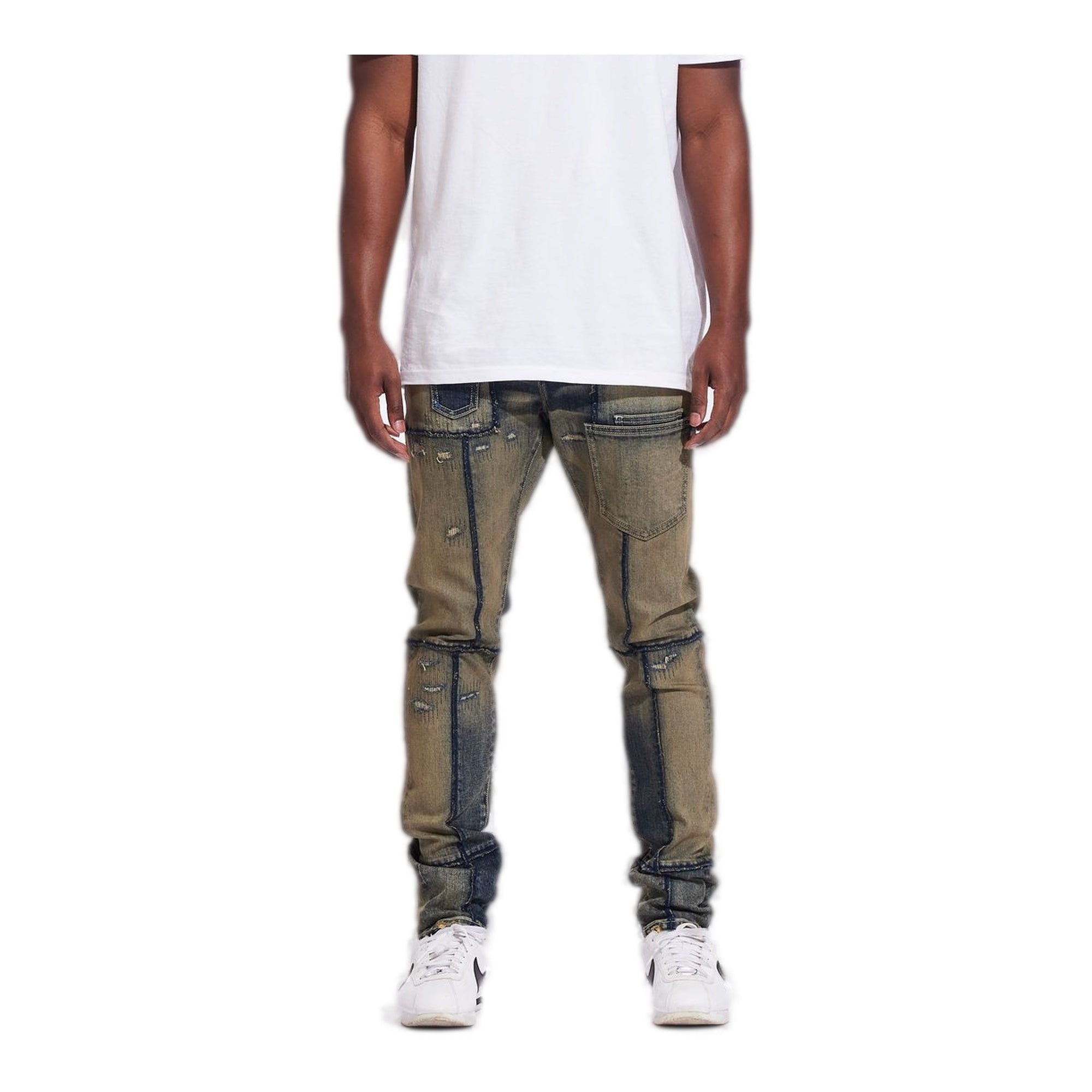 Crysp Indigo Acid Skinny Distressed Jeans - Distressed Wash