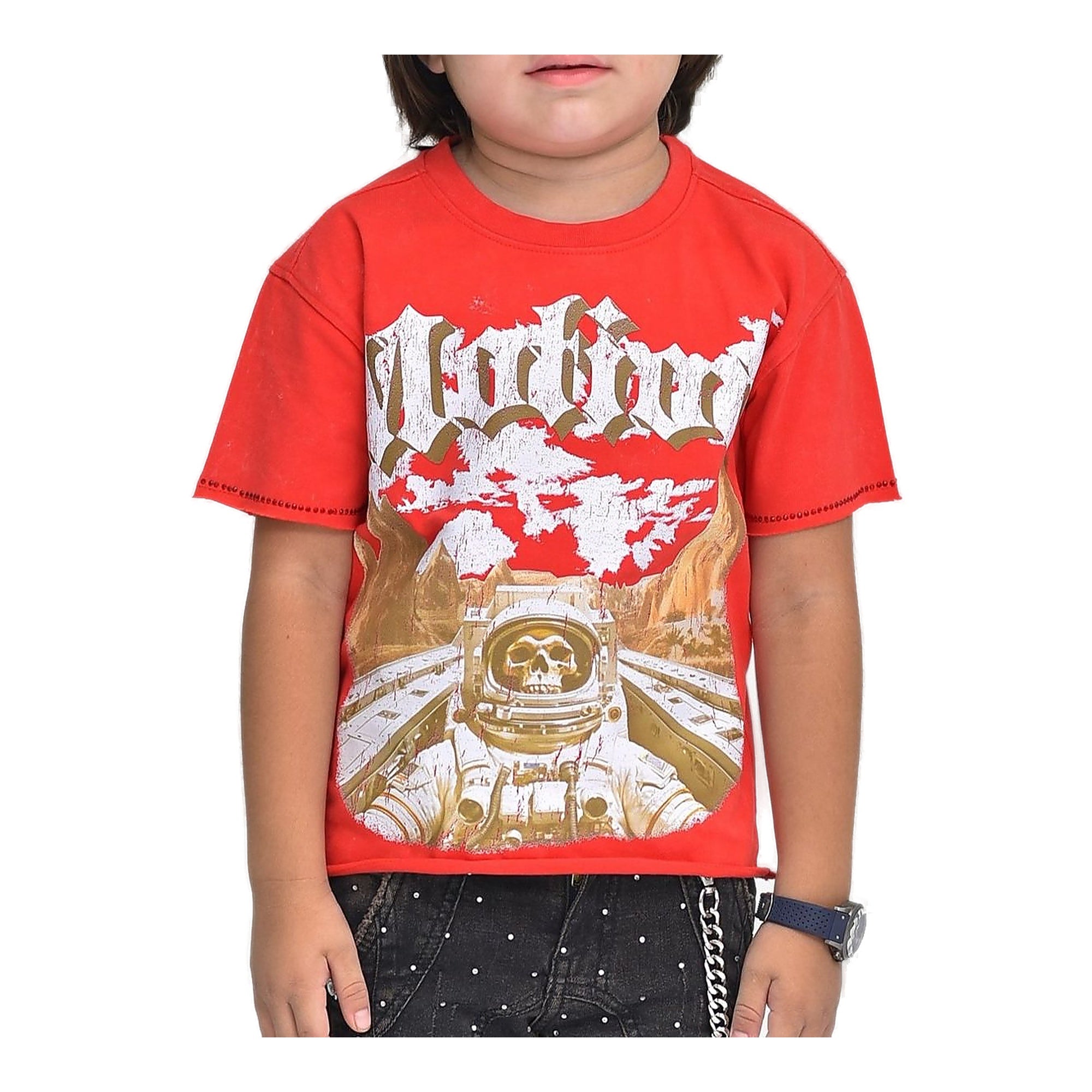 Elite Premium Motion Rhinestone Cropped Kids T-Shirt - Red