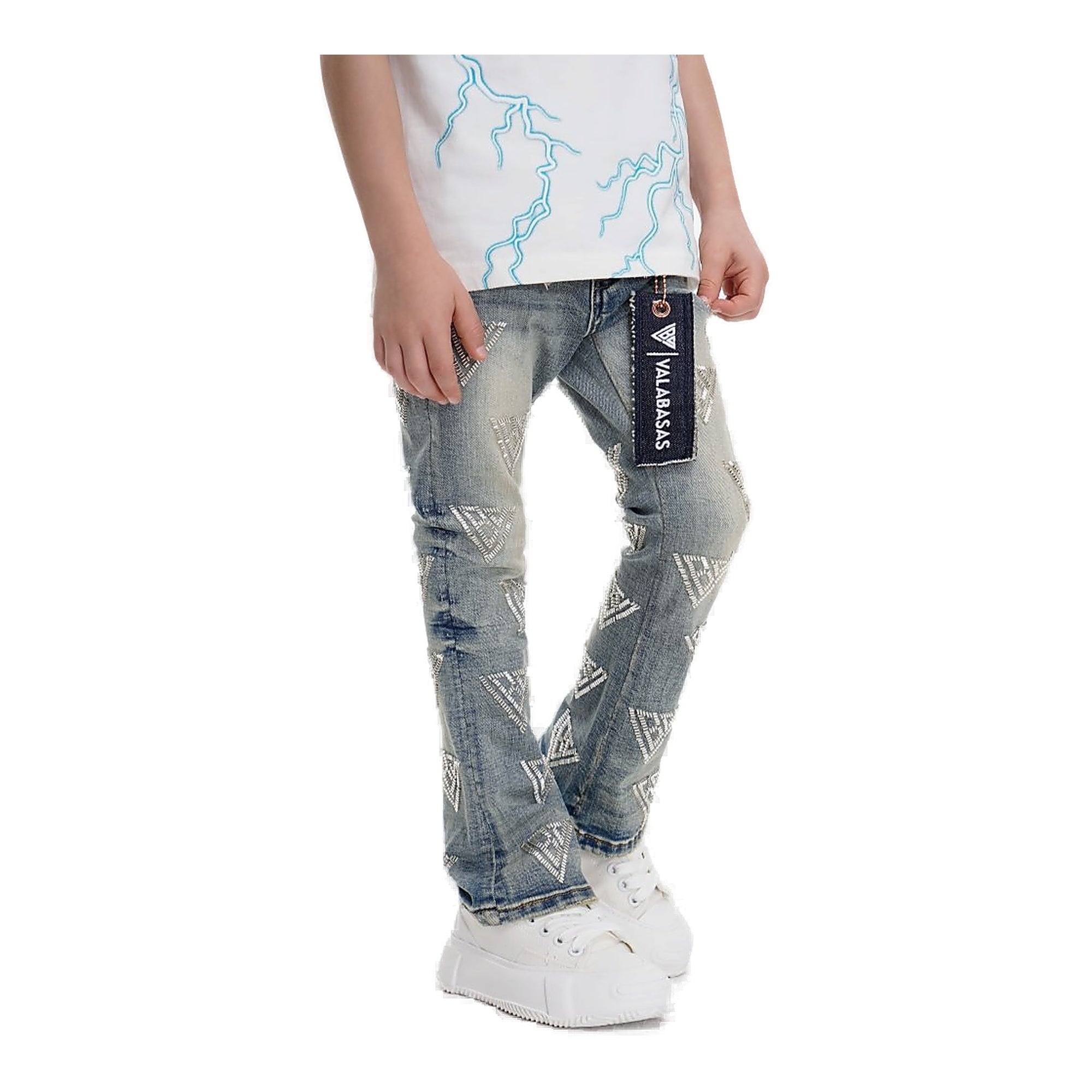 Valabasas Code Stacked Denim Vintage Wash Youth Jeans - Distressed Finish