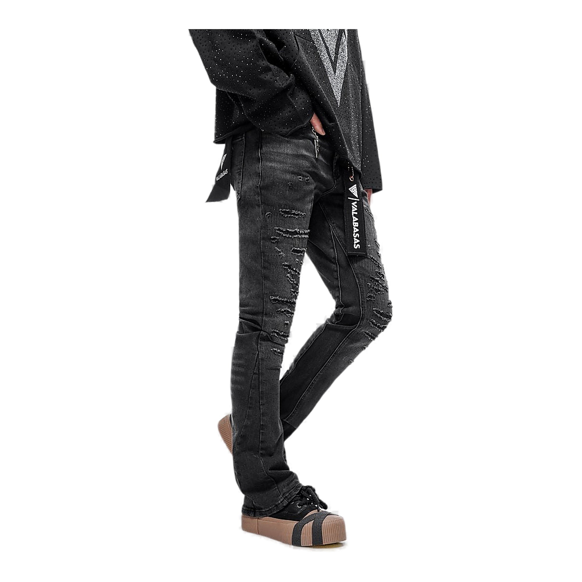 Valabasas Distressed Jeans - Stacked Black Wash