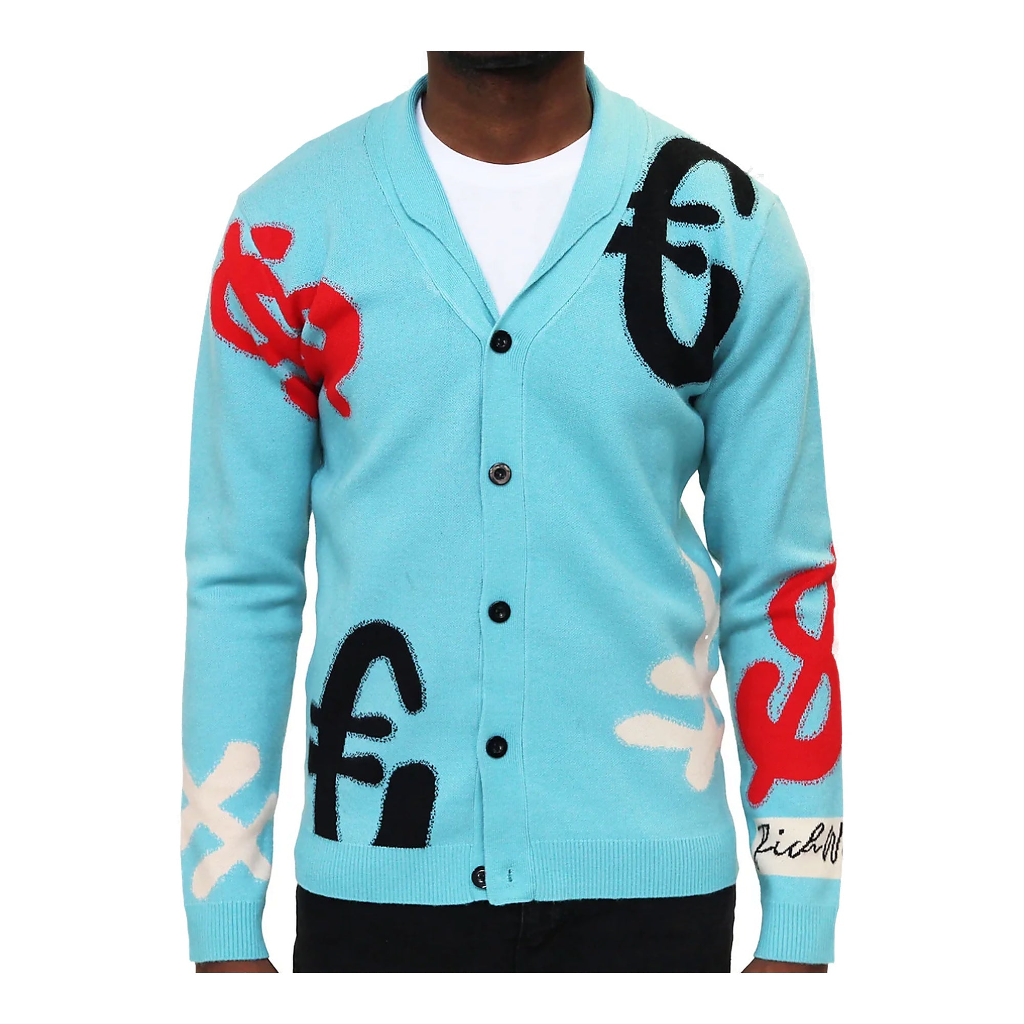 Richwierdo Cashmere Currency Cardigan - Light Blue