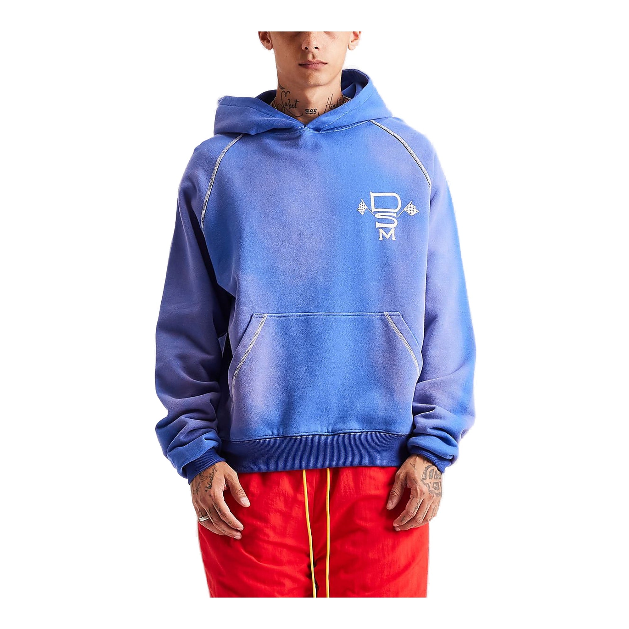 Diet Starts Contrast Stitch Hoodie - Blue
