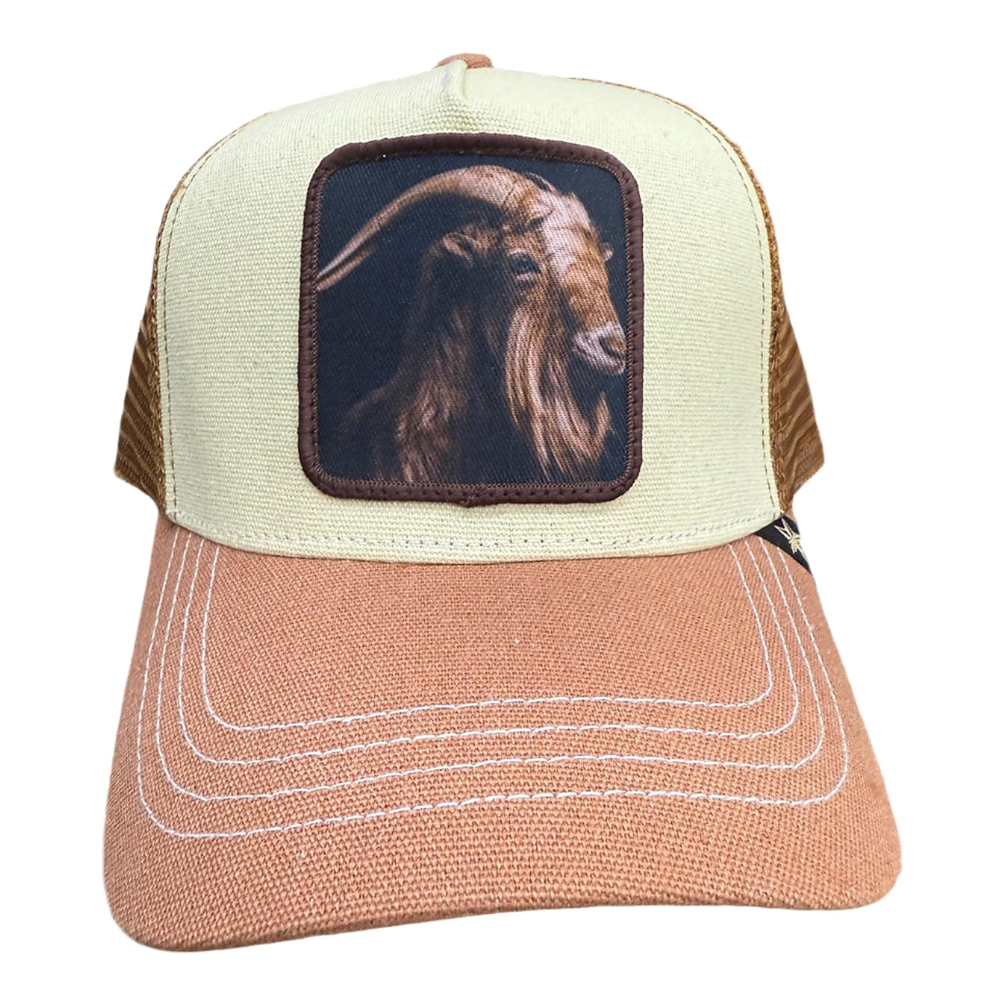 Gold Star Goat Trucker Hat - Beige