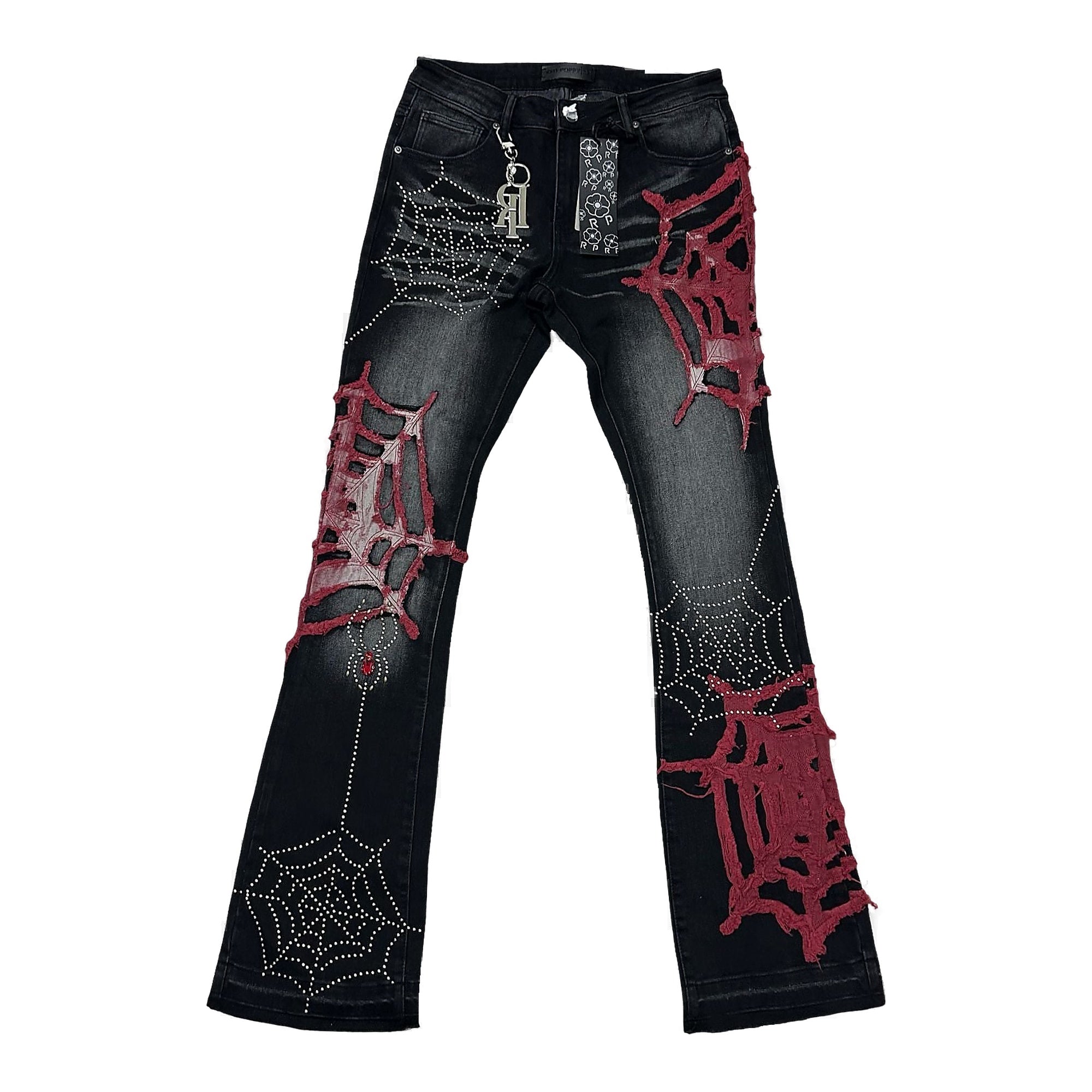 Red Poppy Web Jeans - Stacked Flare