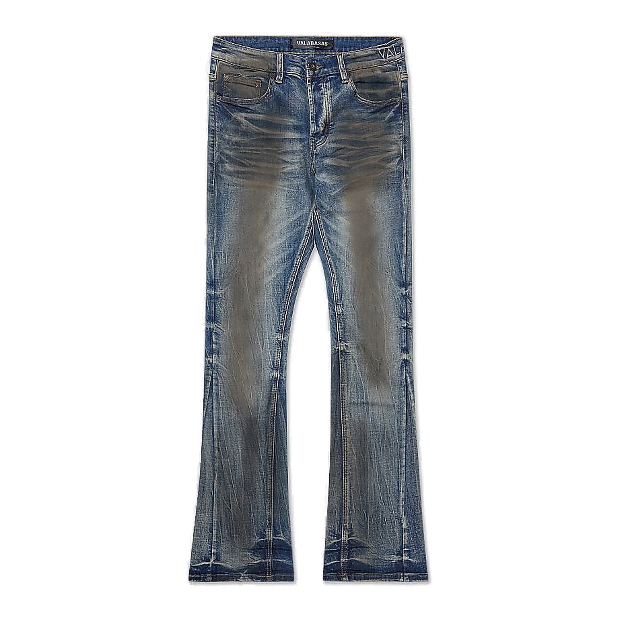 Valabasas Whisker Jeans - Stacked Flare Dirty Blue Washed