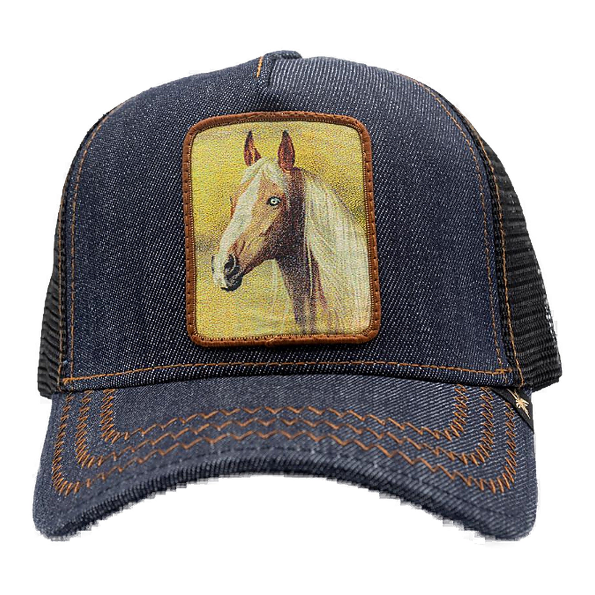 Gold Star Horse Trucker Hat - Blue