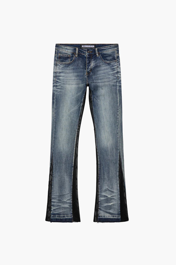 6TH-D2403 "IRON" LEATHER DENIM STACKED (BLU/WASH)