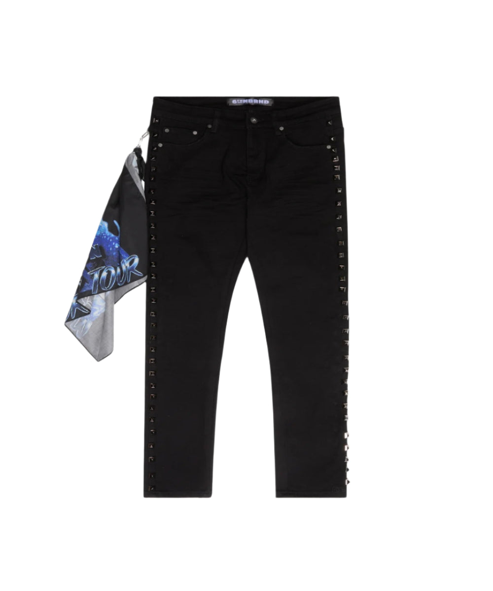 "STUDDED" DENIM SKINNY BLACK
