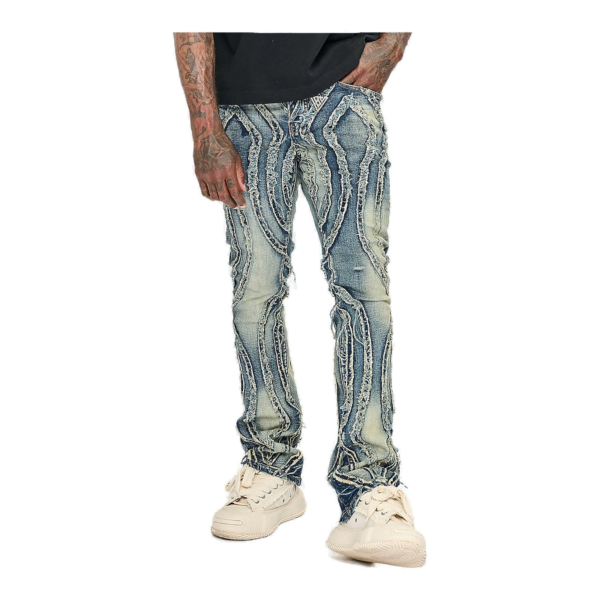 Valabasas Strava Jeans - Frayed Overlays Blue Washed