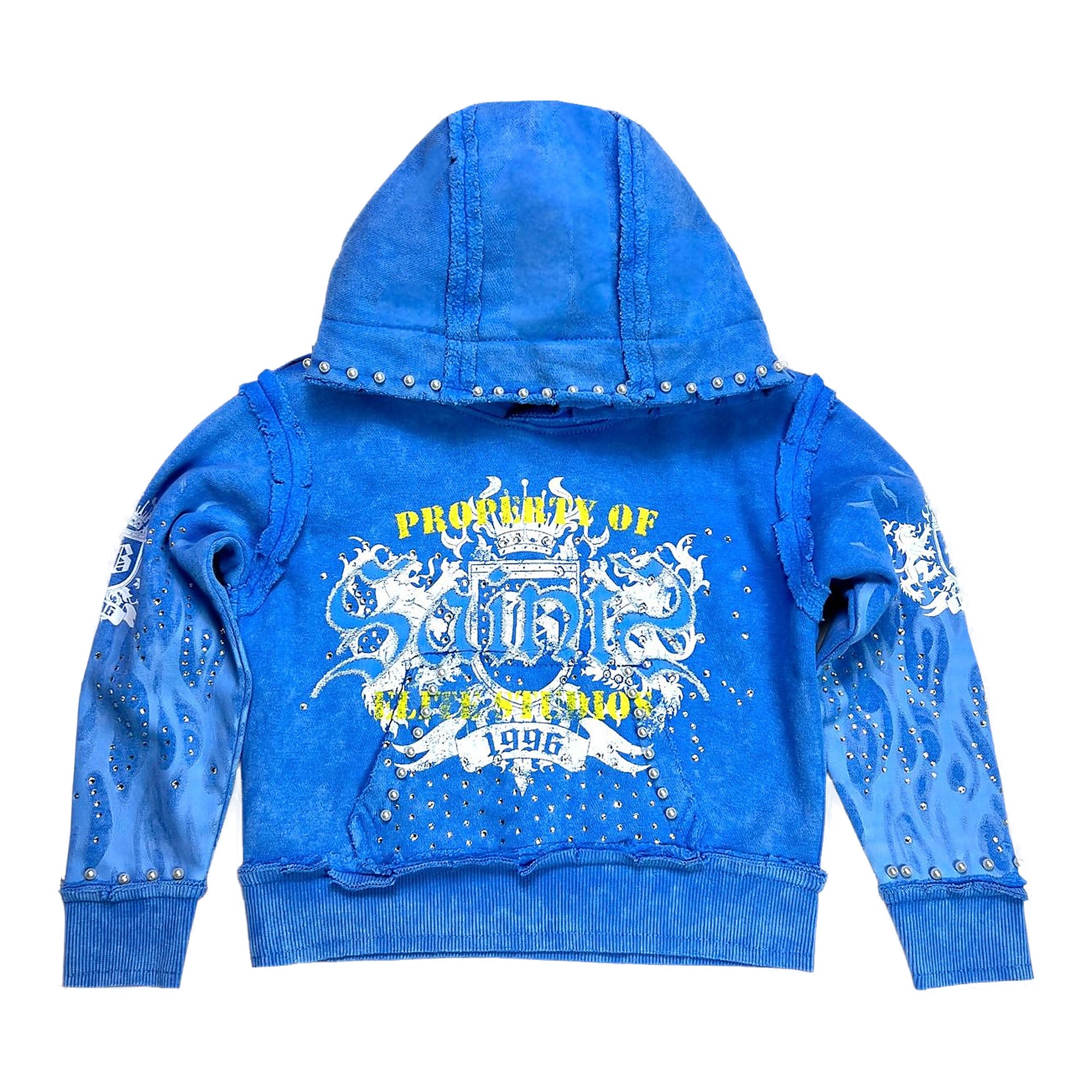 Elite Saints Washed Rhinestone + Pearls Hoodie Youth - Blue