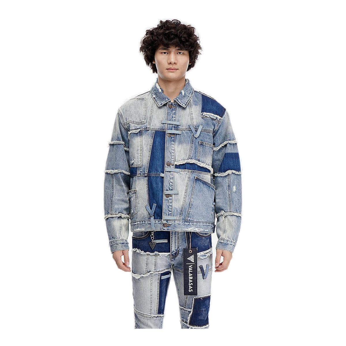 Valabasas Patchwork Trucker Jacket - Textured Blue/Lt.blue