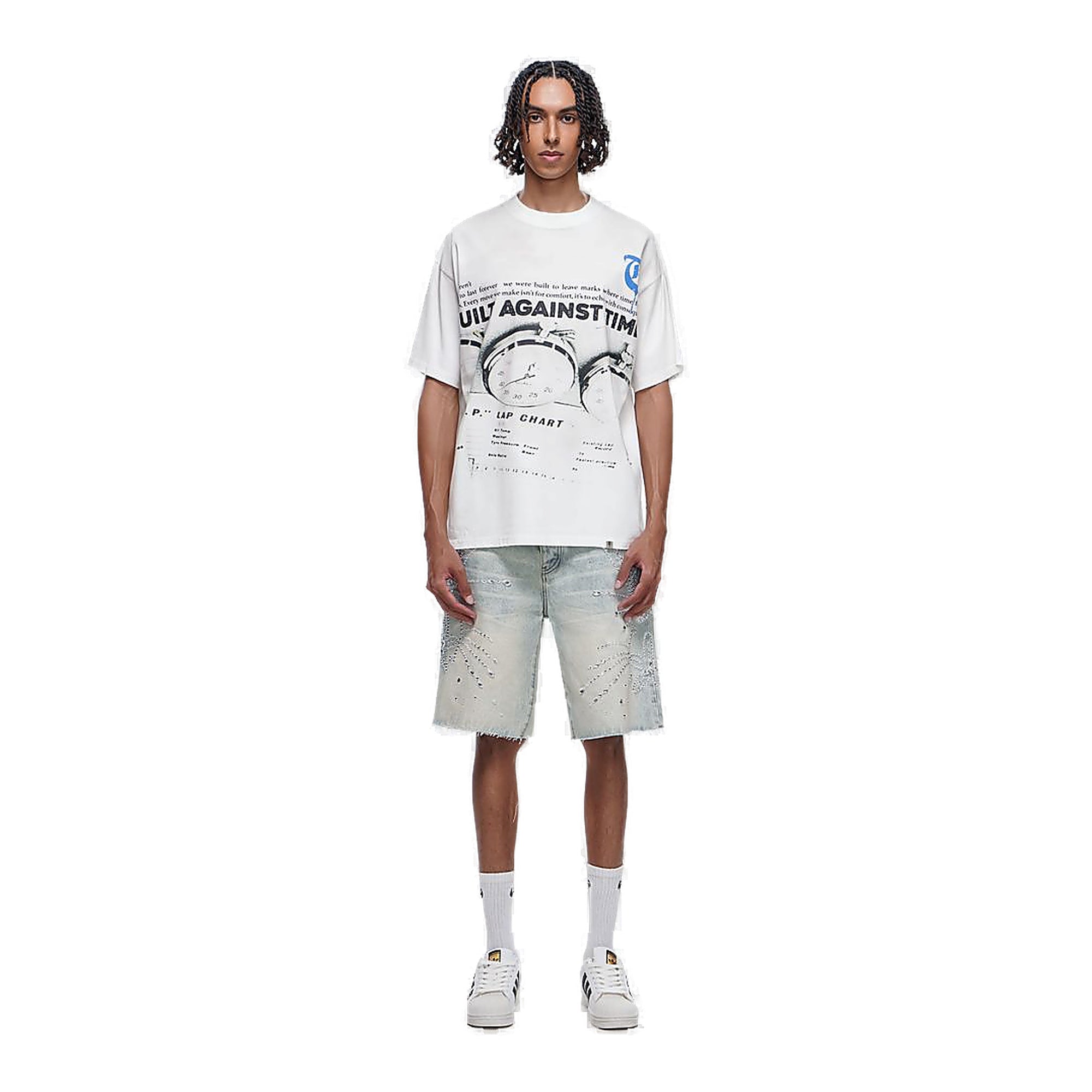 Trnchs Graphic Denim Shorts - Raw Hem