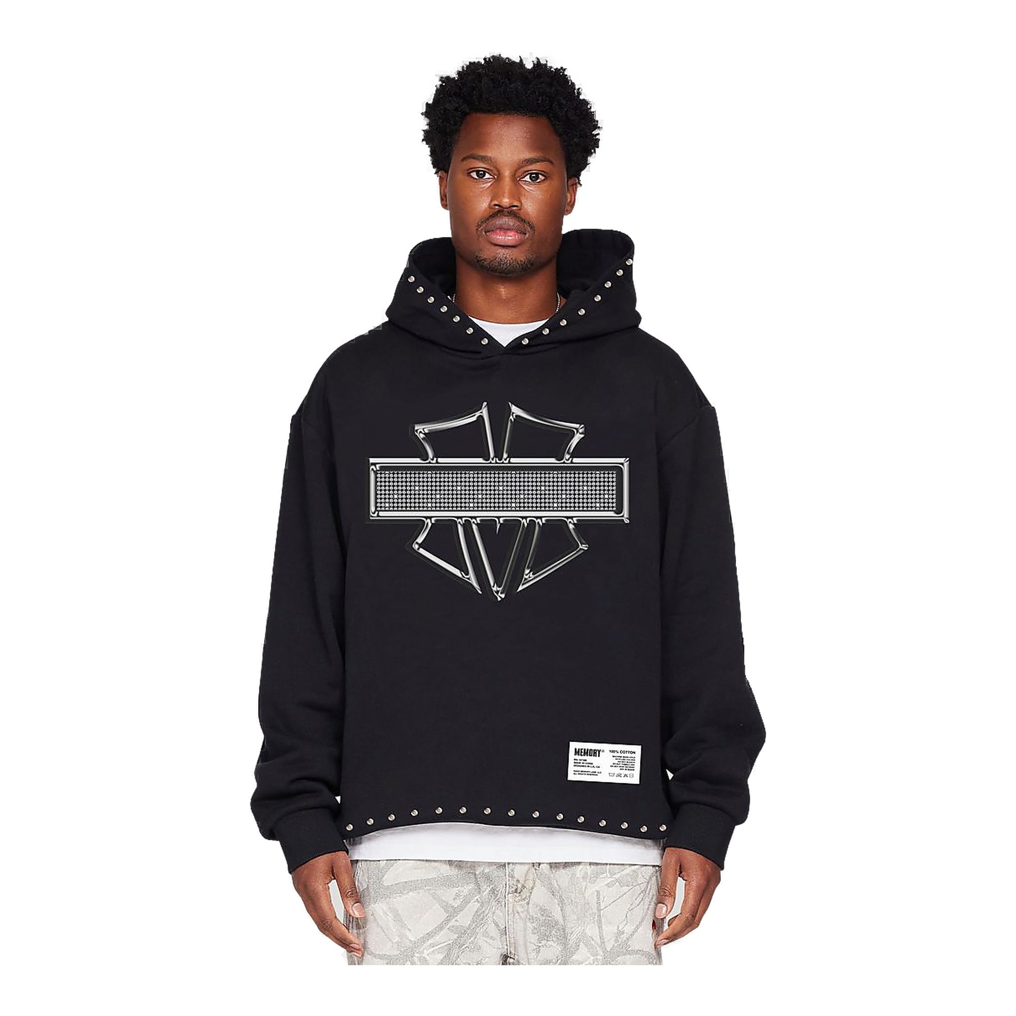 Memory Line M-Shield Studded Crop Hoodie - Black