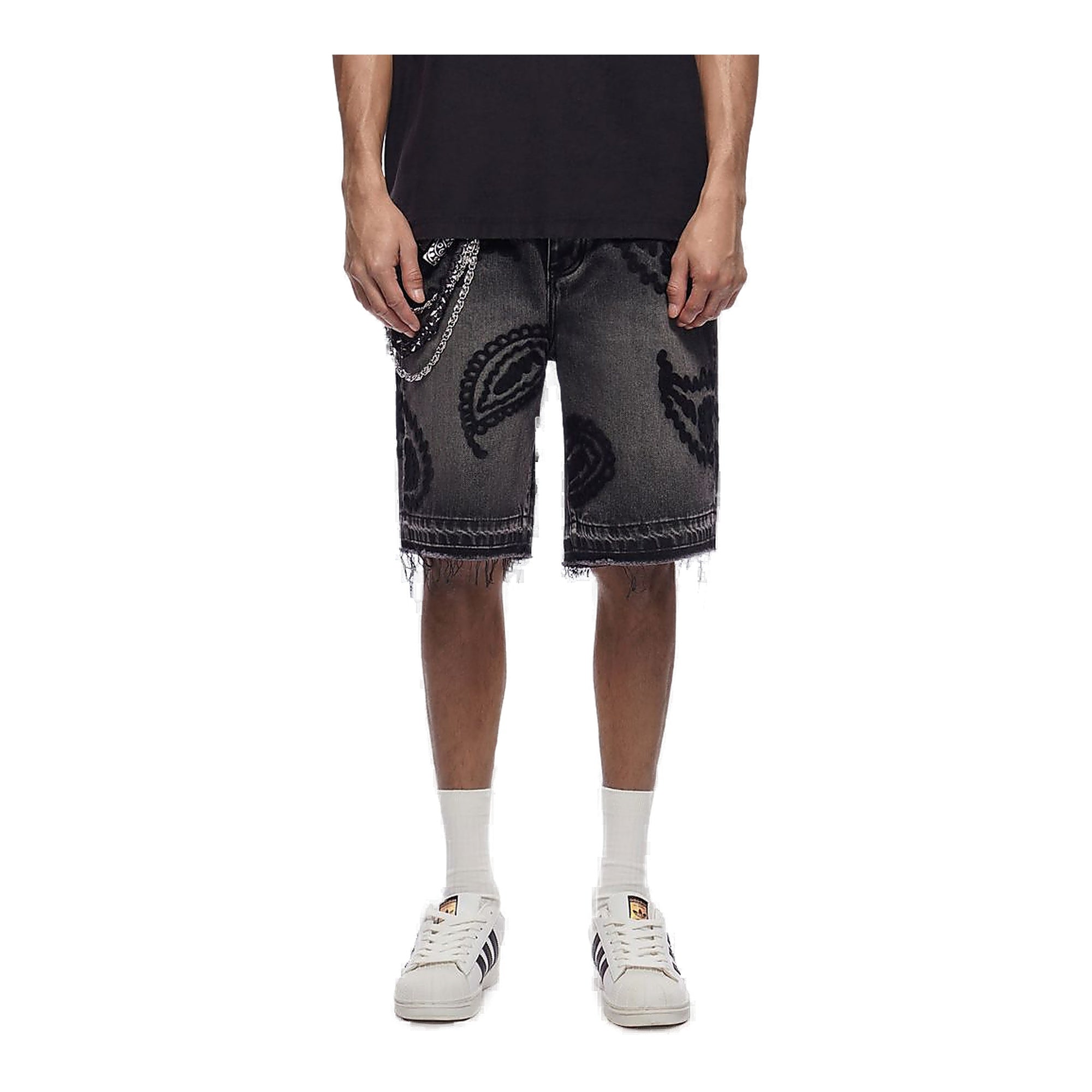Trnchs Paisley Denim Shorts - Frayed Hem