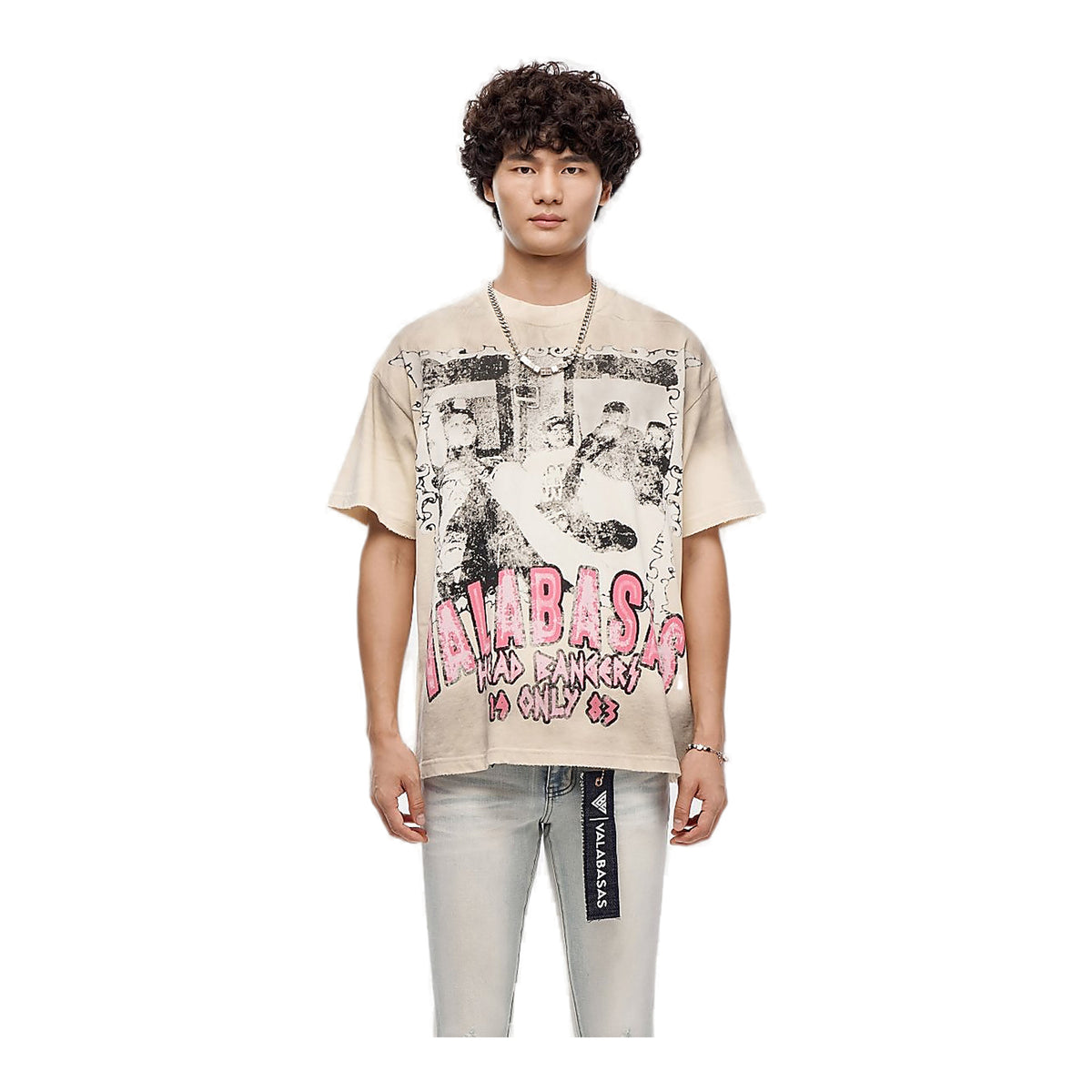 Valabasas Head Bangers T-Shirt - Distressed Graphic Cream