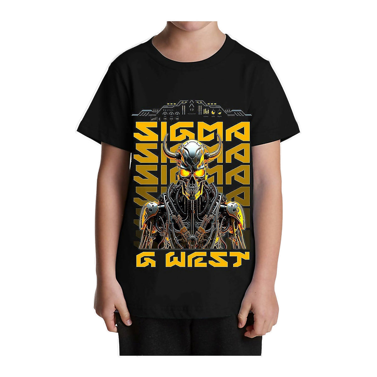 G-West Cyber Minotaur T-Shirt - Graphic Black Yellow
