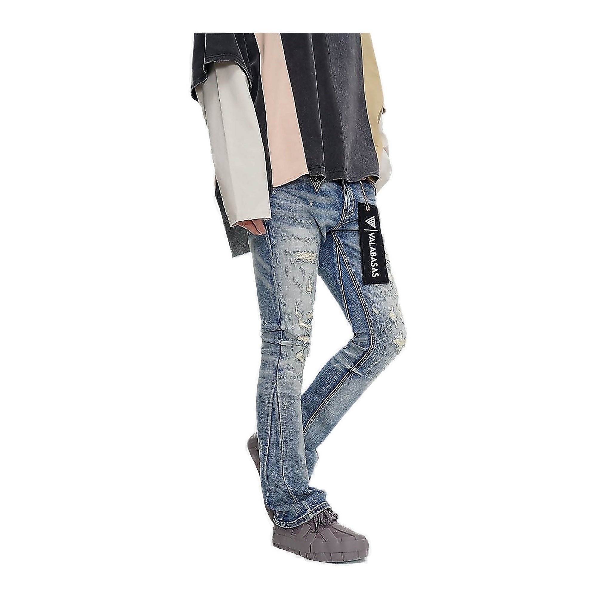 Valabasas Distressed Jeans - Stacked Hem Vintage Blue