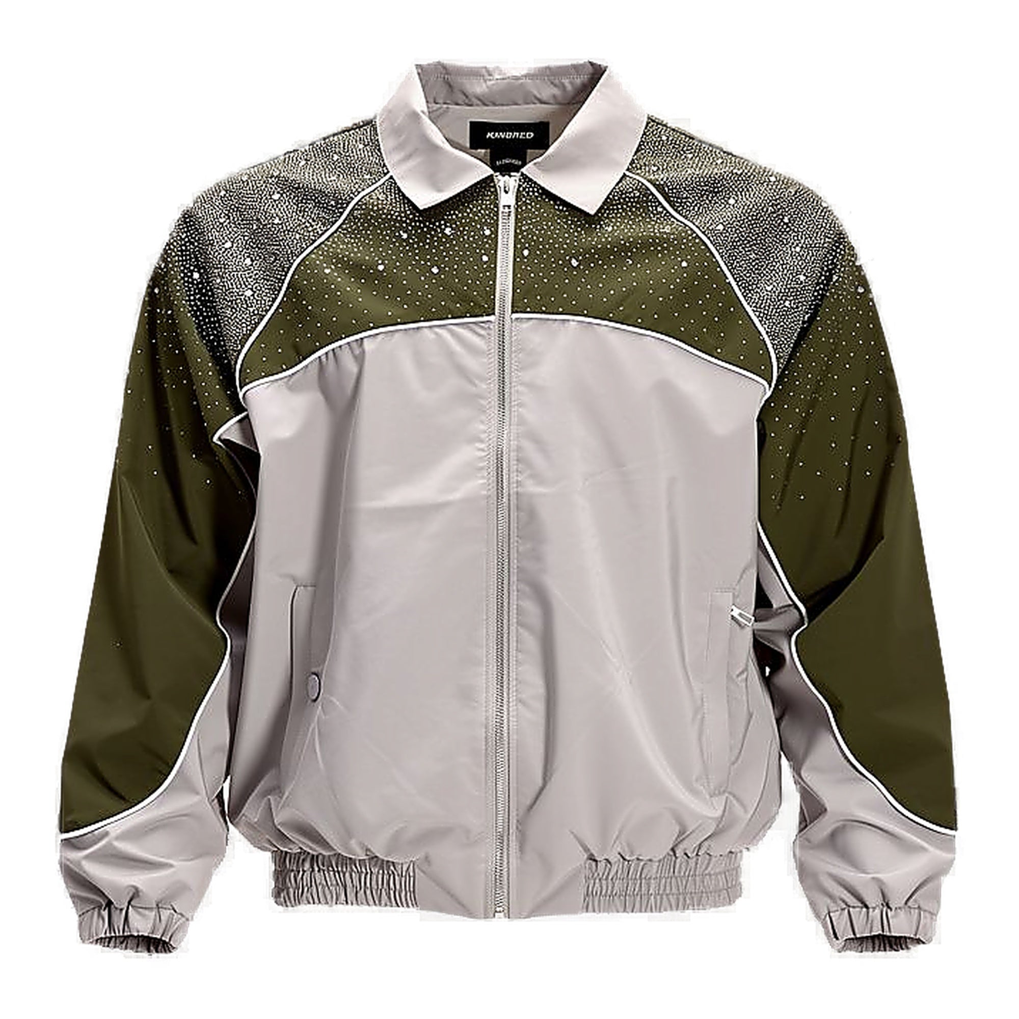 Kindred Rhinestone Nylon Zip-Up Track Jacket - Patterned Shoulders