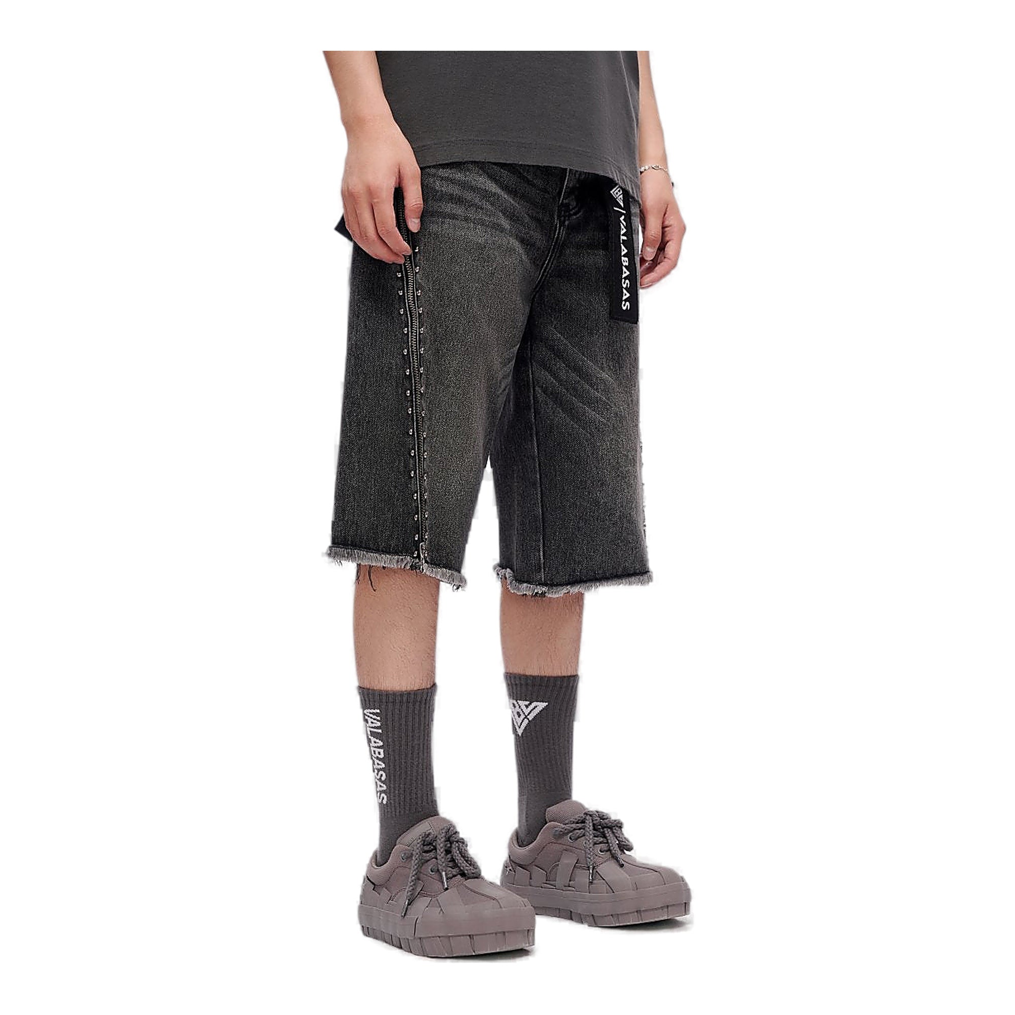 Valabasas Zip Panel Shorts - Raw Hem Grey Wash