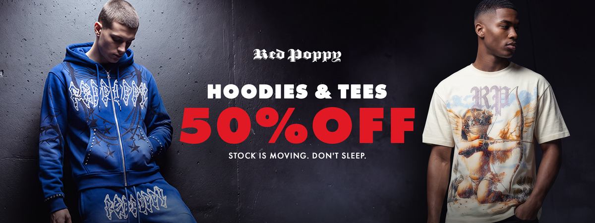 Red Poppy hoodies and tees 50% off. Half price on Red Poppy hoodies and T-shirts. Stock is moving, don't sleep. Ends November 8.