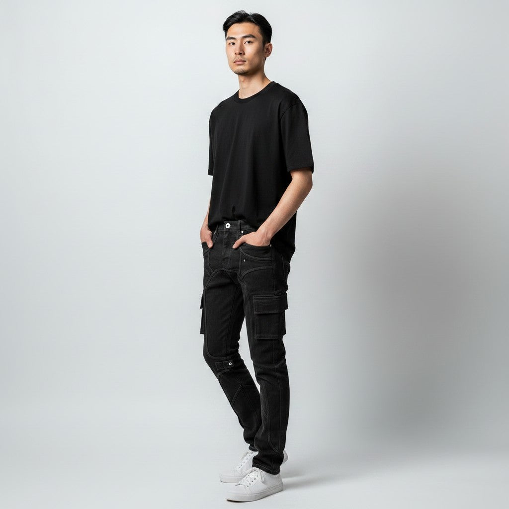 6th Nbrhd Knee Panel Elmore Jeans - Slim Fit Black