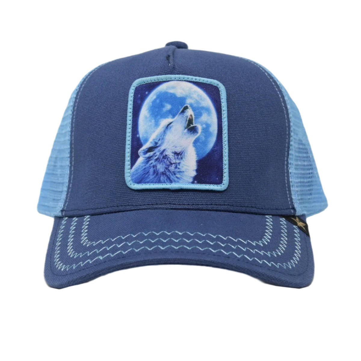Gold Star Wolf Trucker Hat - Blue