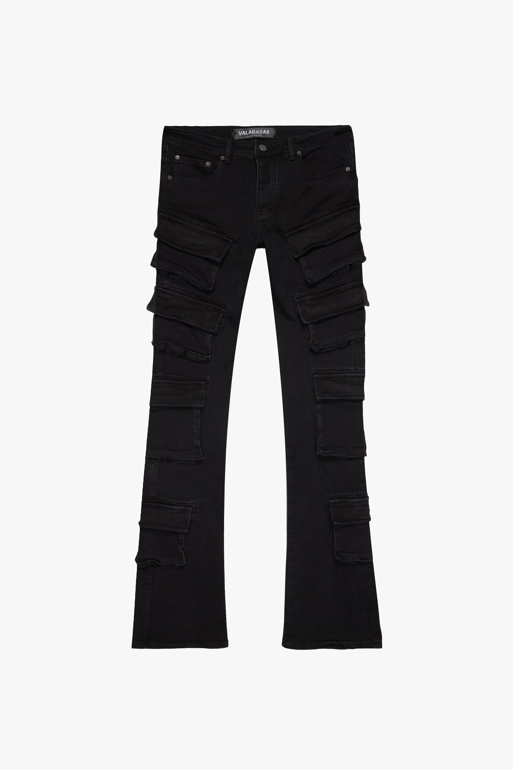 "PINNACLE” BLACK WASH STACKED FLARE JEAN