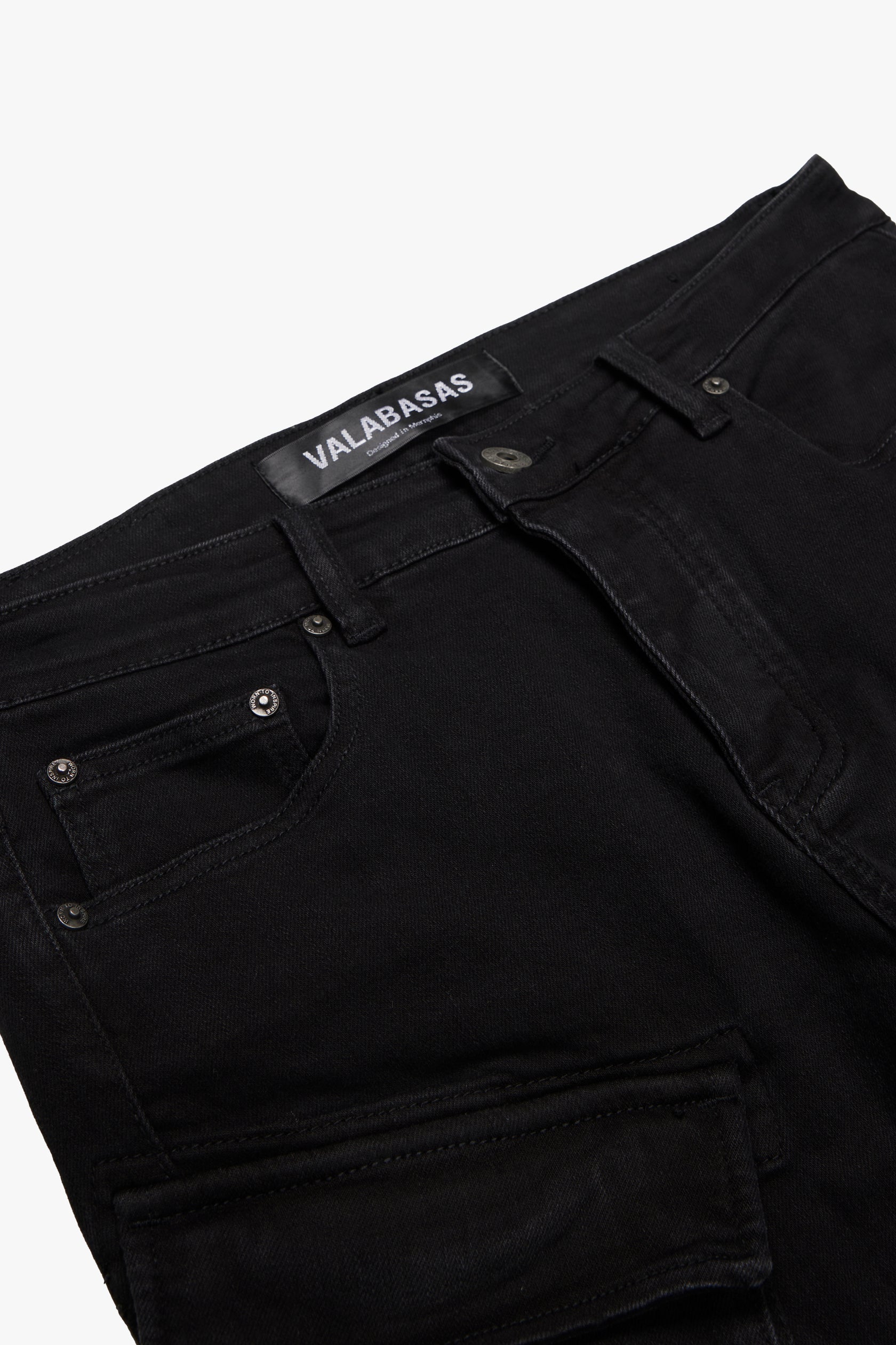 "PINNACLE” BLACK WASH STACKED FLARE JEAN