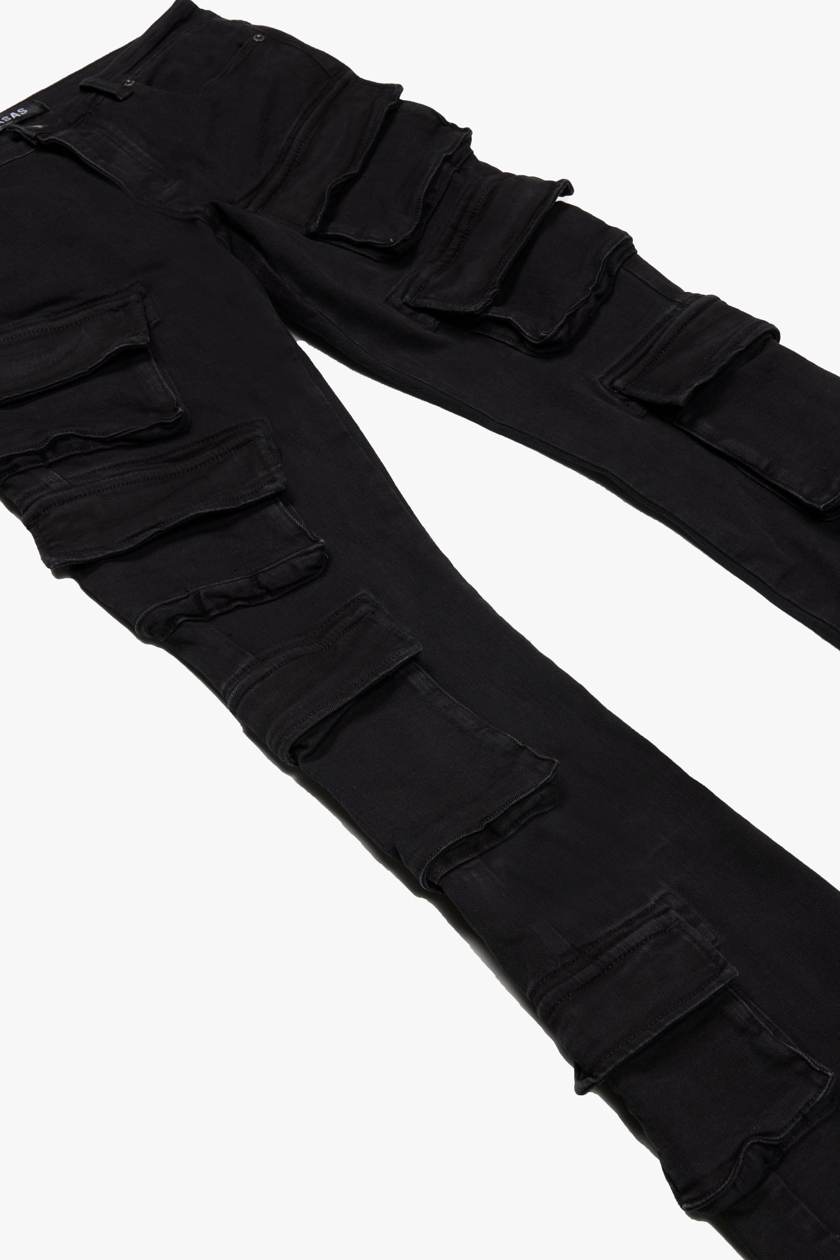 "PINNACLE” BLACK WASH STACKED FLARE JEAN