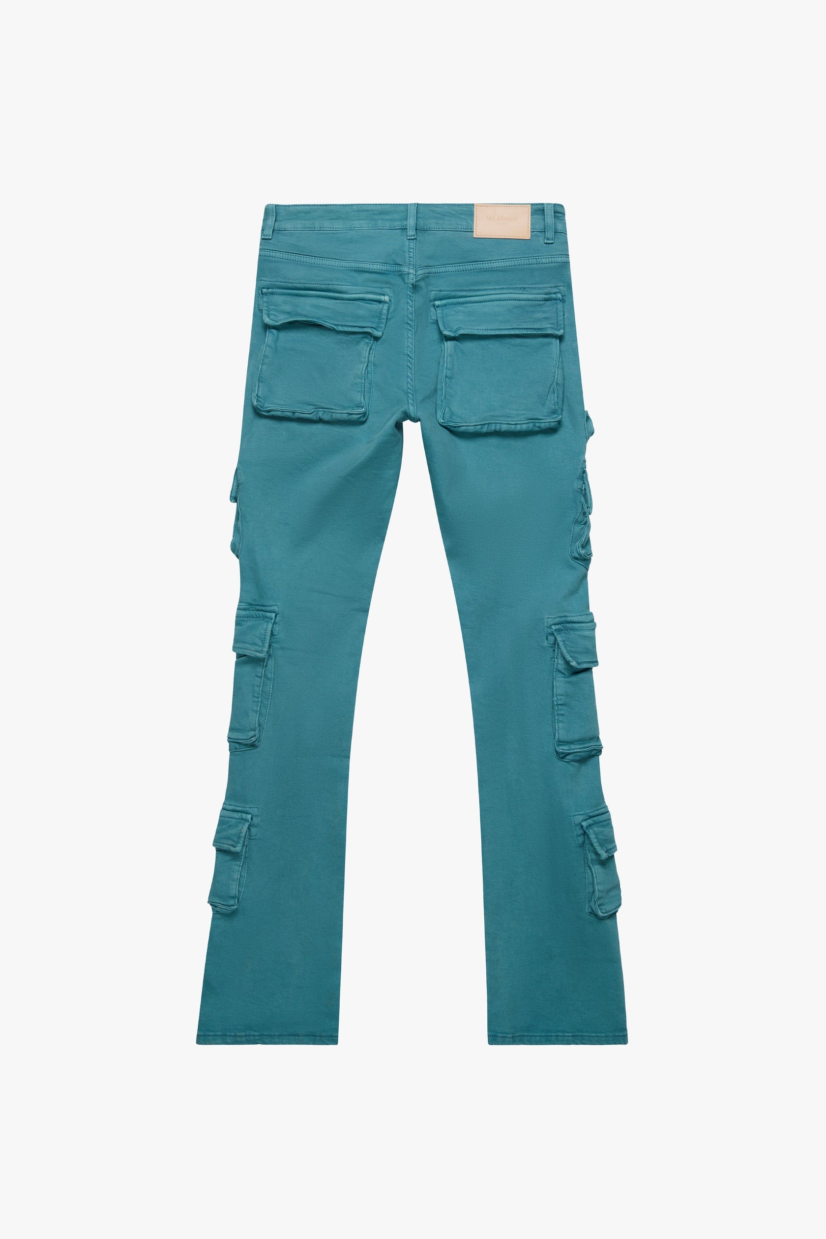 "PINNACLE” AQUA STACKED FLARE JEAN