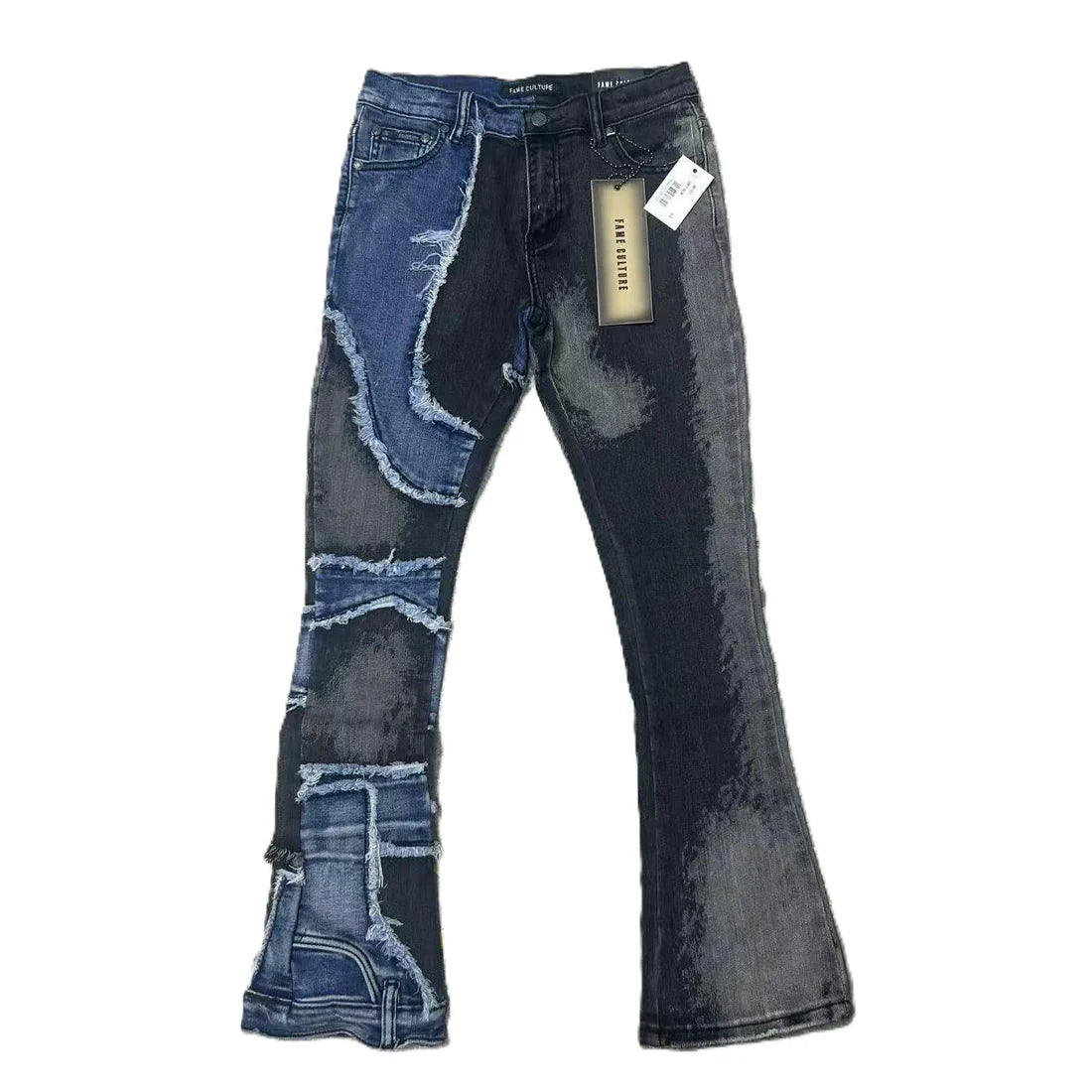 Patchwork Flare Stacked Jean - Grey Blue