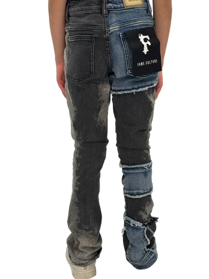 Patchwork Flare Stacked Jean - Grey Blue