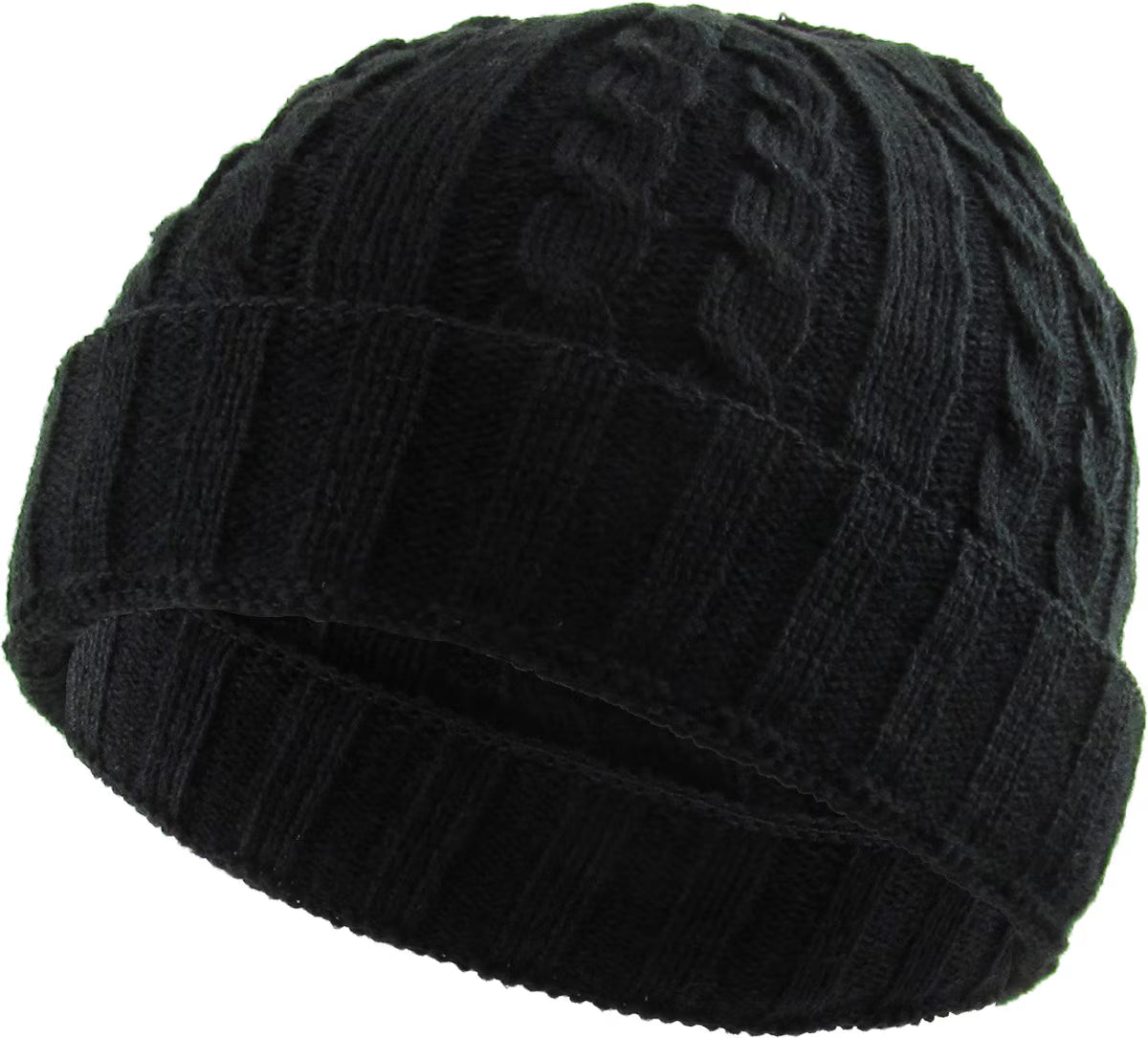 KBETHOS Style Black Cuffed Cable Knit Beanie