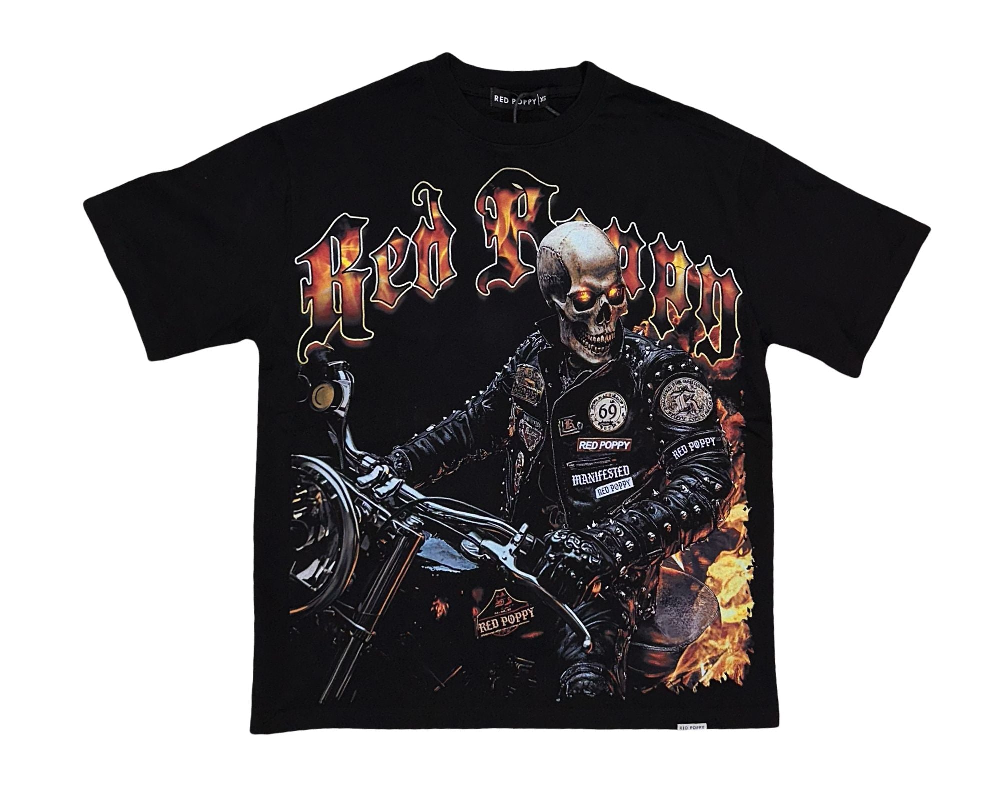 Red Poppy Men's Black T-Shirt