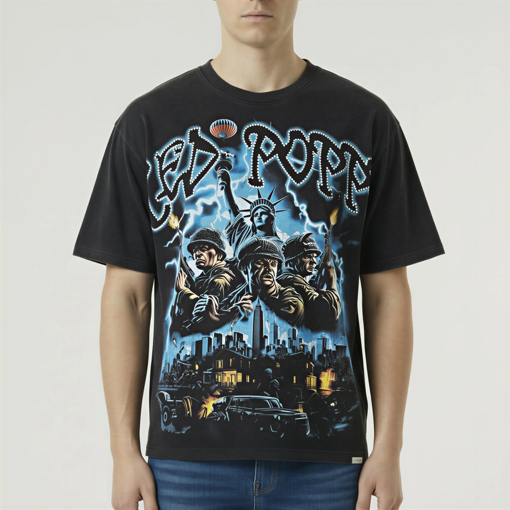 Red Poppy Cropped Fit T-Shirt - Black