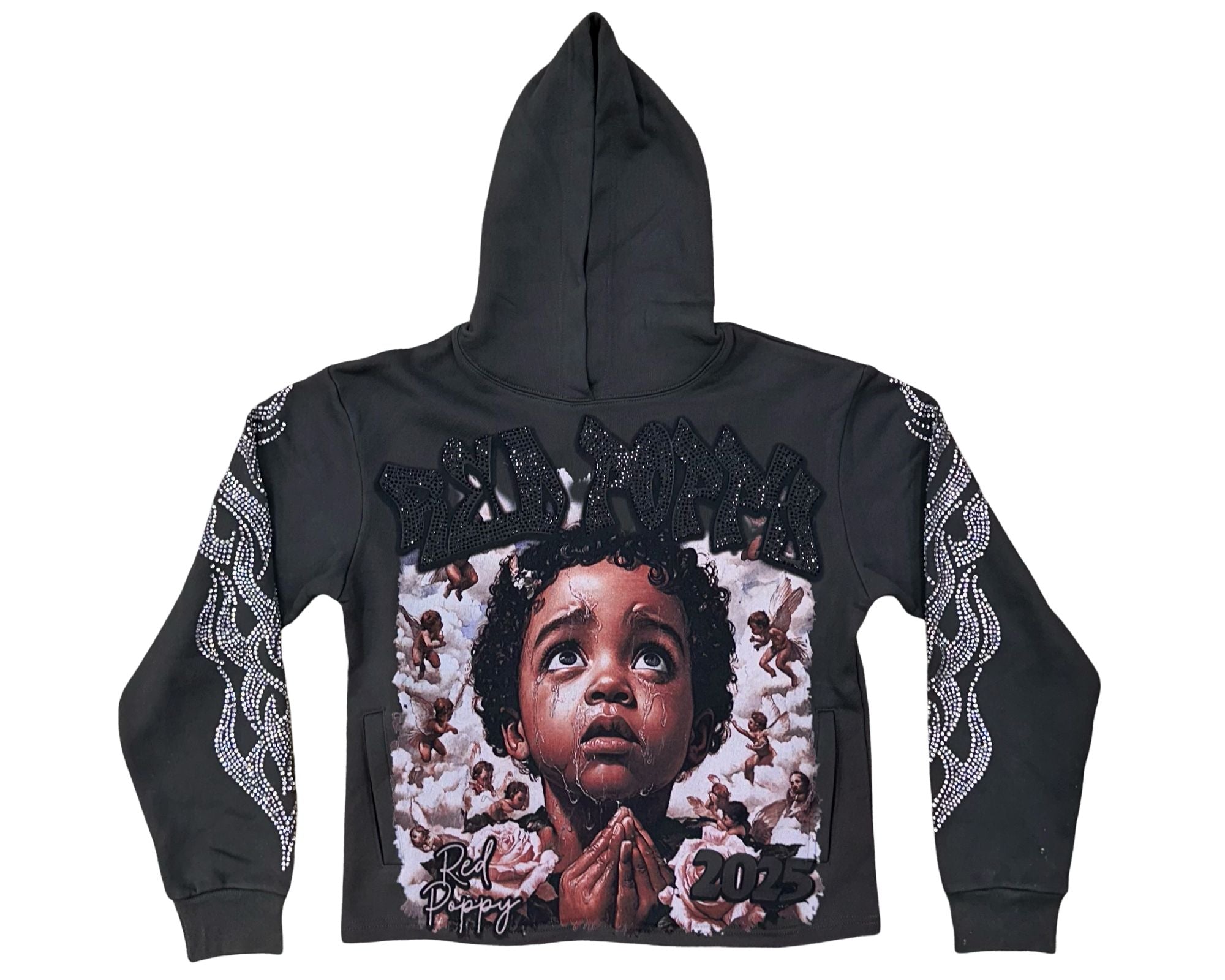 Red Poppy Hoodie for Men - Black