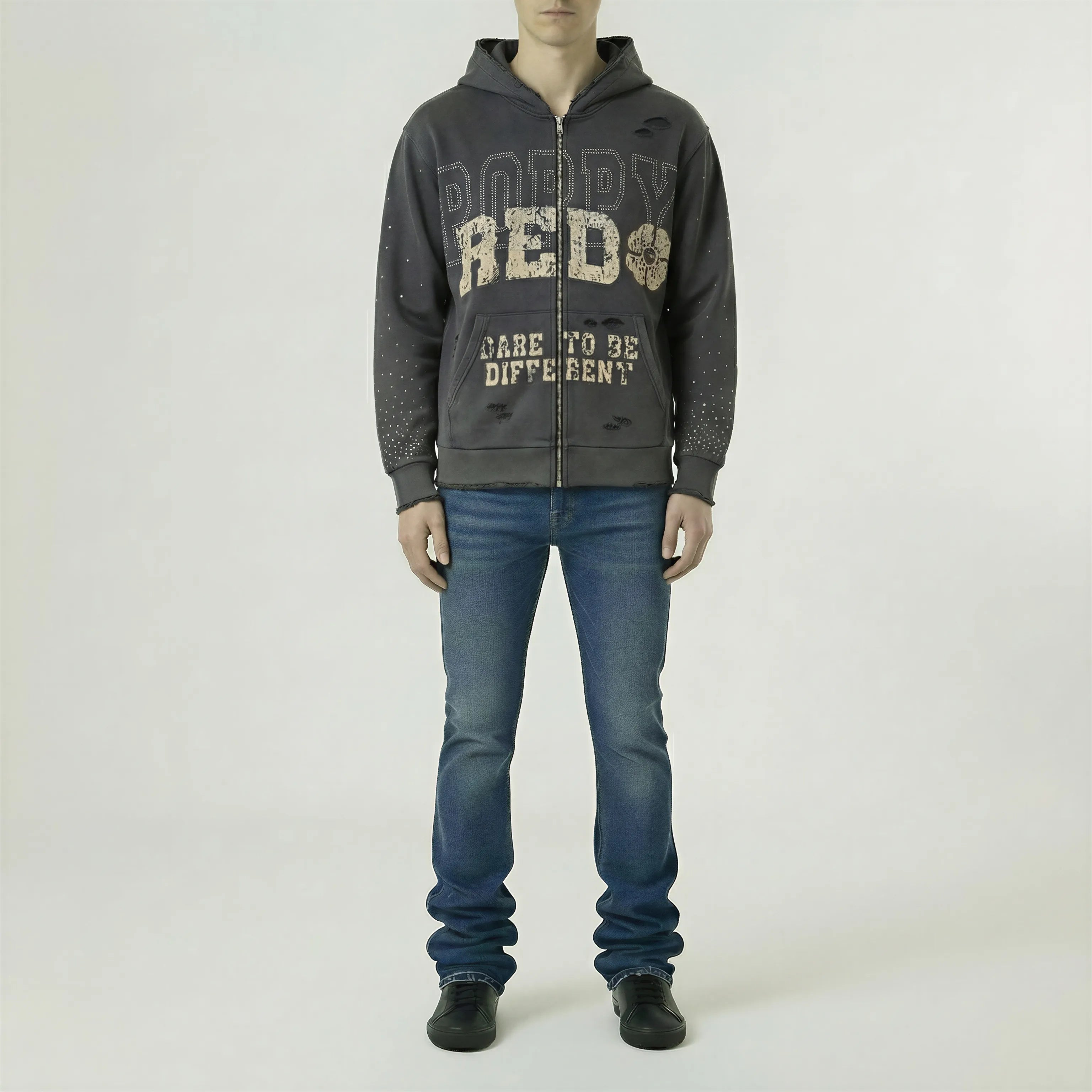 Red Poppy Hoodie - Gray