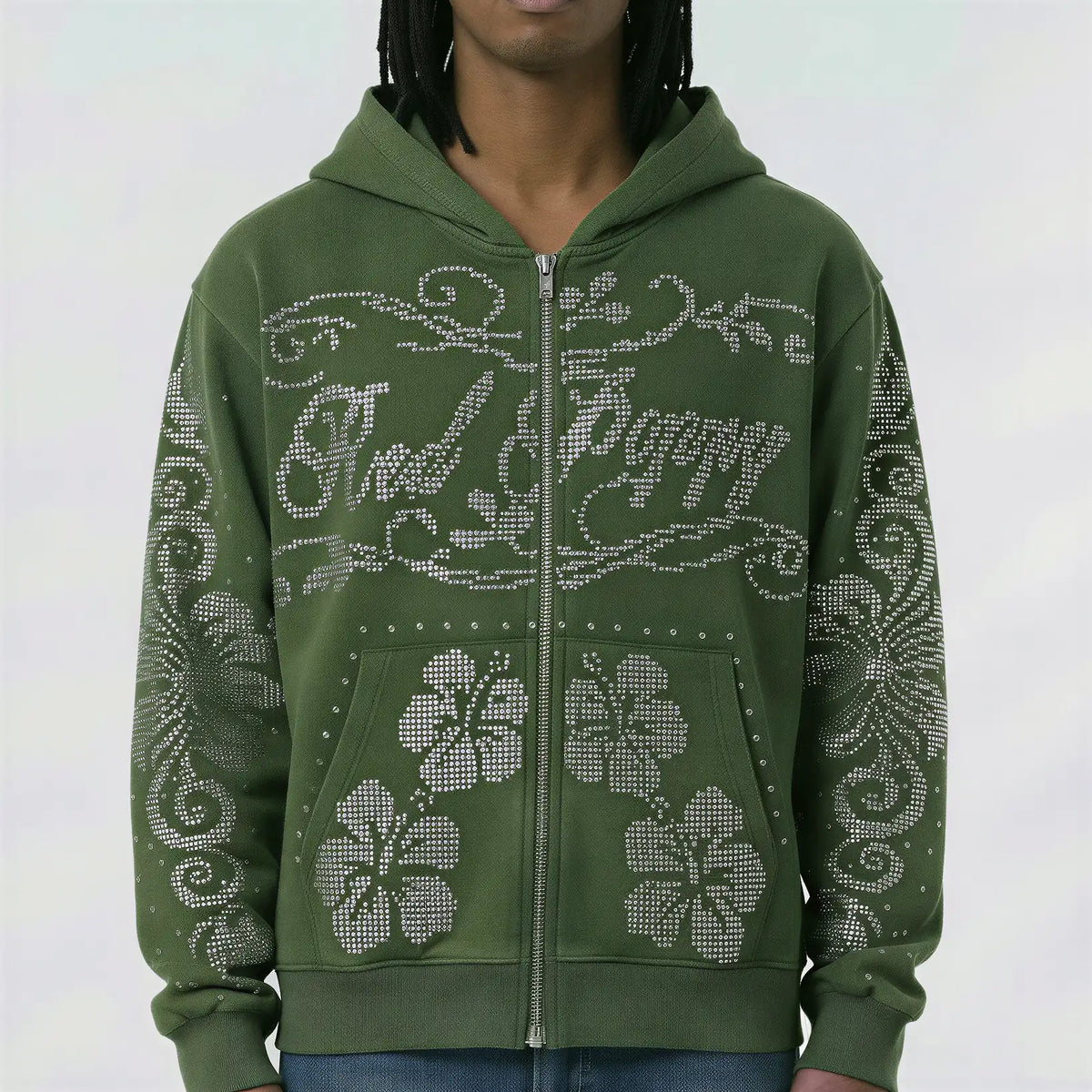 トップス POPPY Ribbon high neck hoodie Rp-60_hoodie_green_close_front