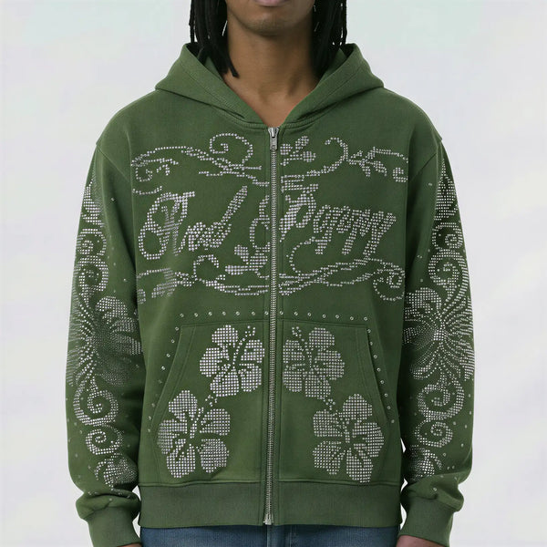 Red Poppy Floral Hoodie - Zip-Up