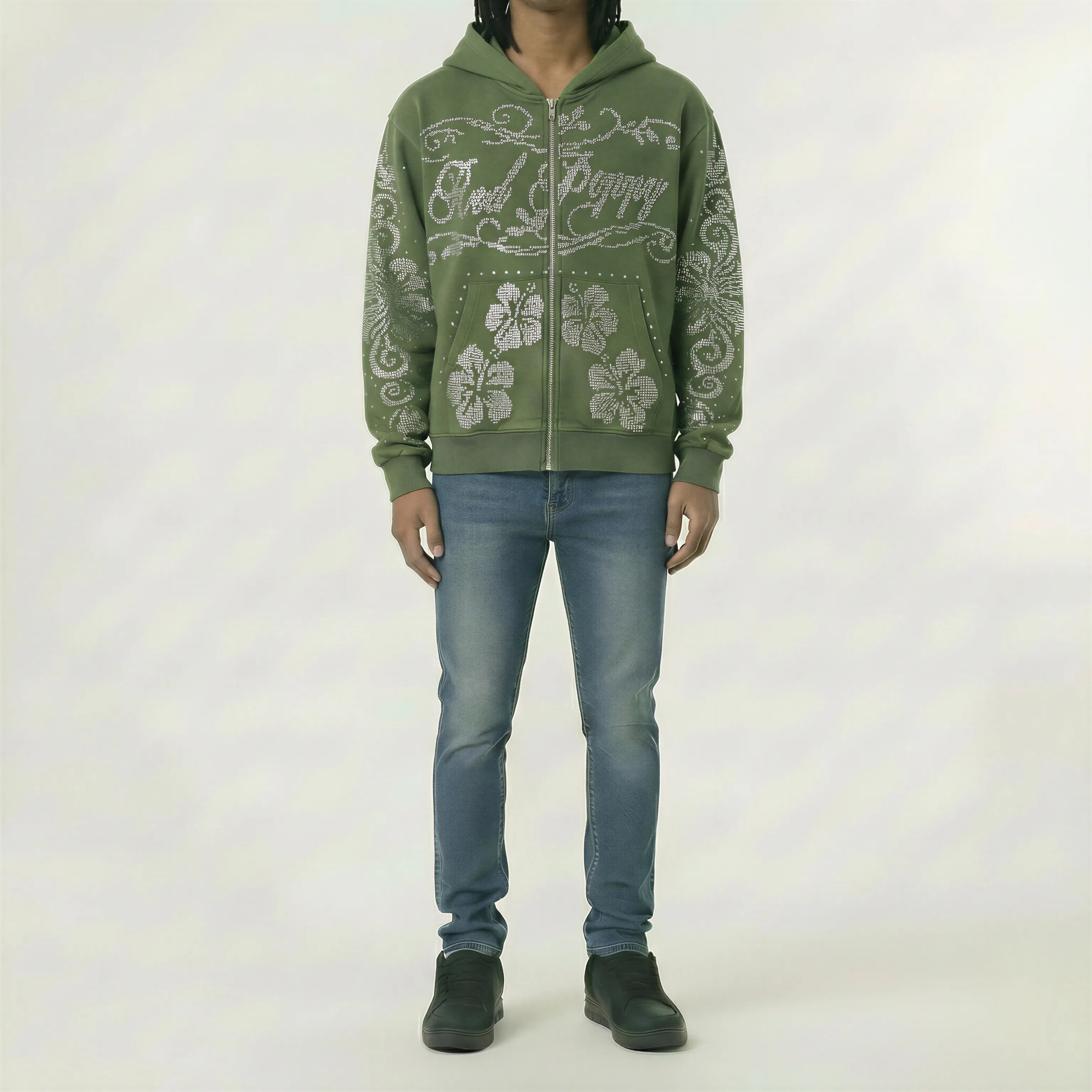 Red Poppy Hoodie - Green