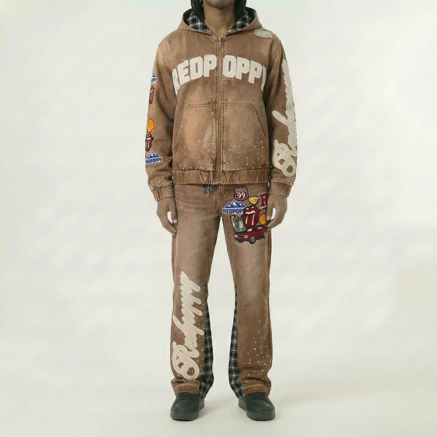 Red Poppy Patchwork Jeans - Graphic