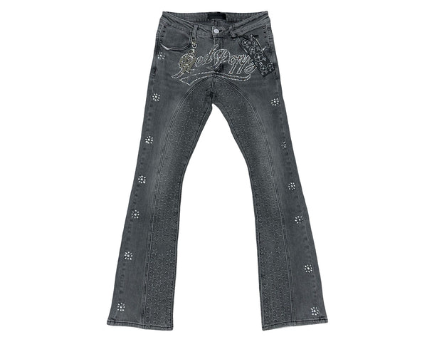 Red Poppy Script Jeans - Embroidered