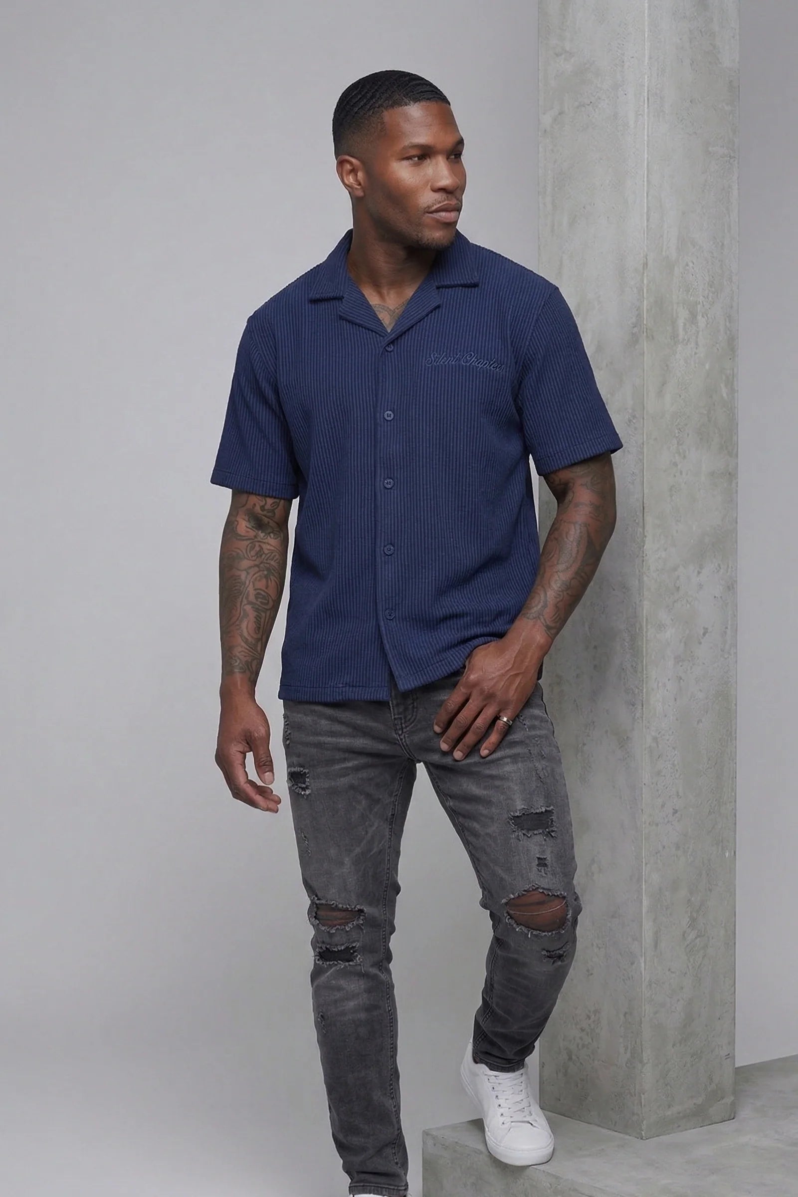 Silnt Chptrs Ribbed Shirt - Open Collar