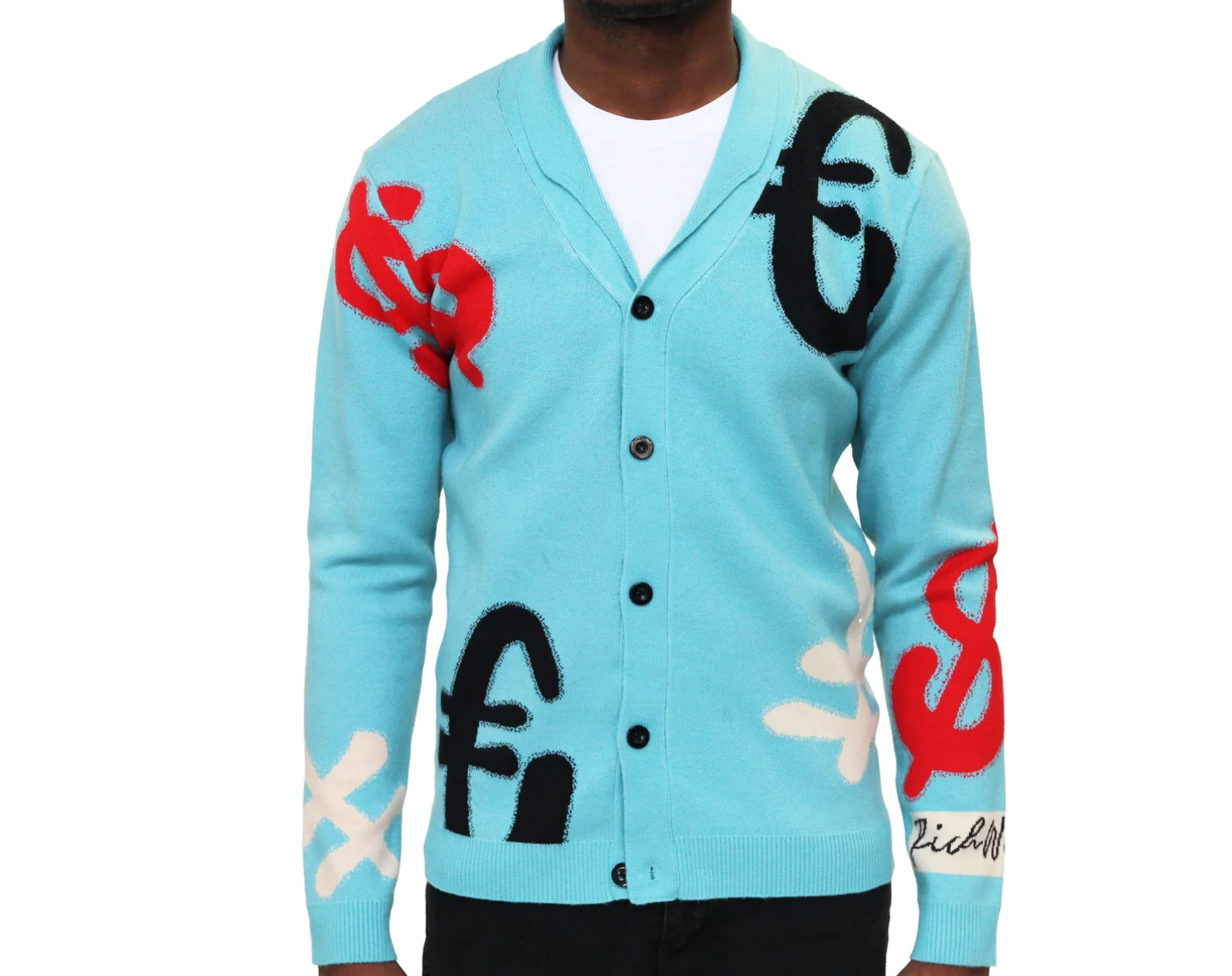 Richwierdo Cashmere Currency Cardigan - Light Blue