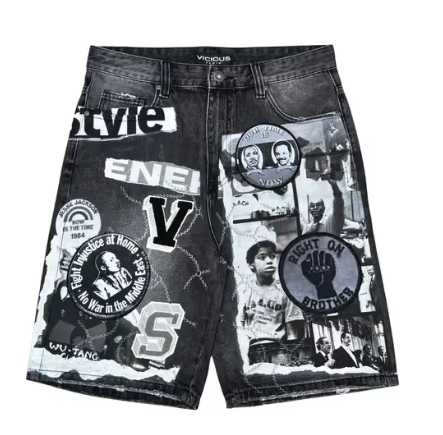 Vicious Denim - Printed Artwork Denim Shorts – All Over Print
