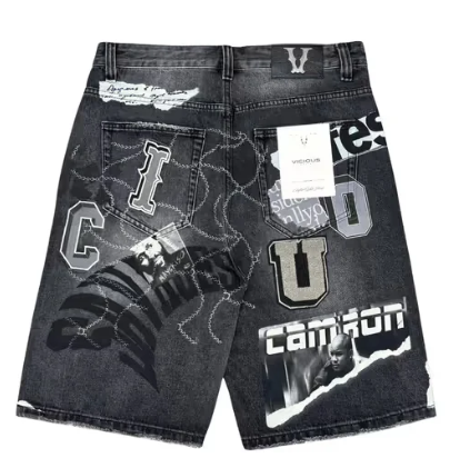 Vicious Denim - Printed Artwork Denim Shorts – All Over Print