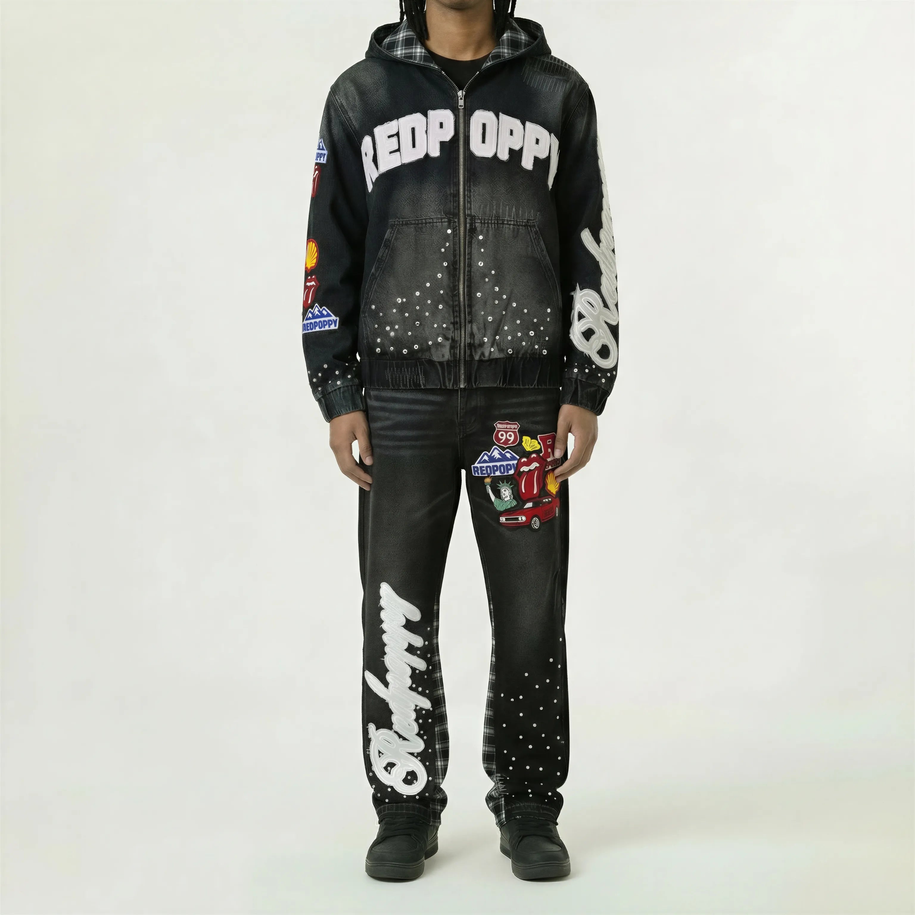 Red Poppy Wash Black Jeans - Solid Color