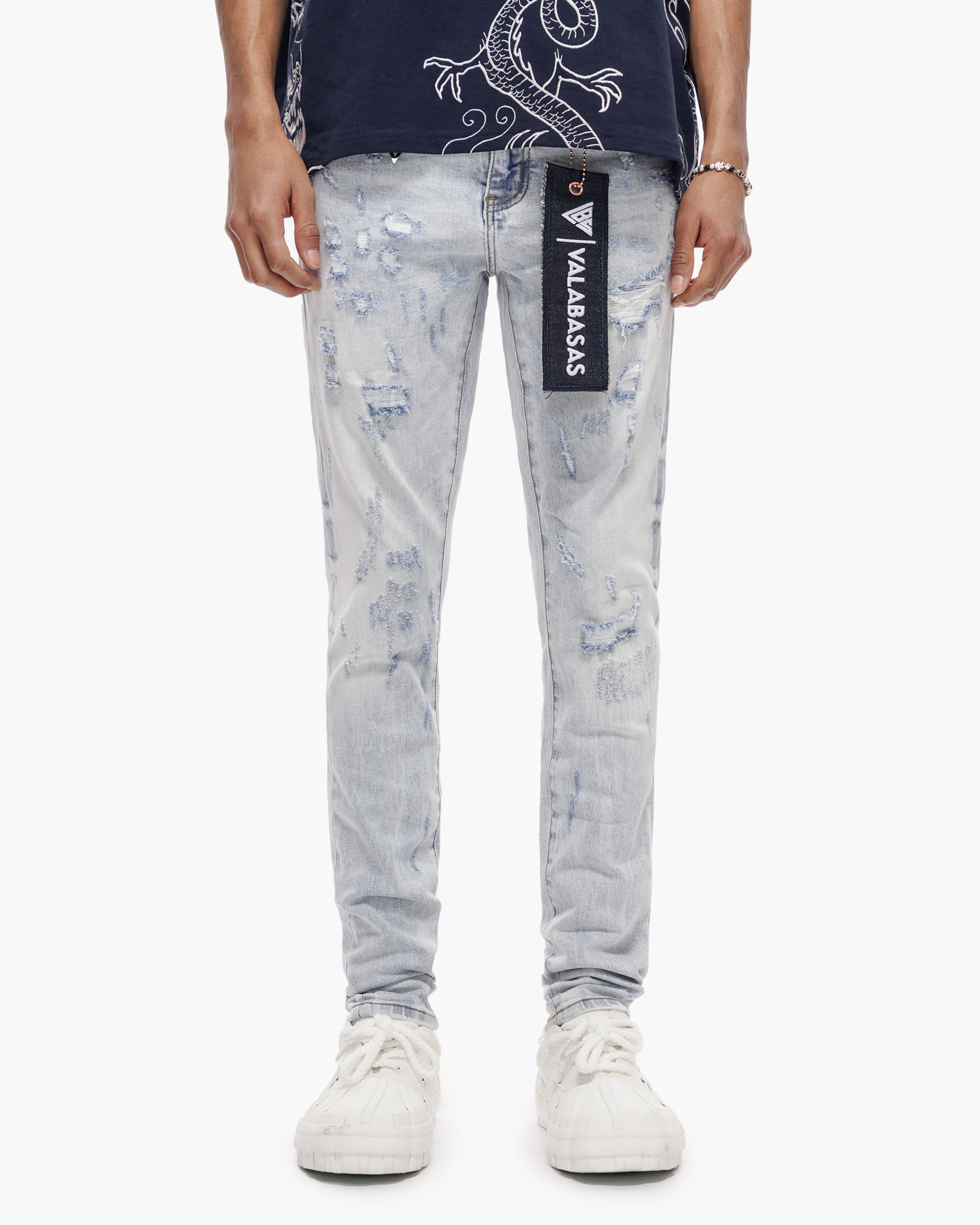 Valabasas Patch Jeans - Skinny Fit Light Blue Wash