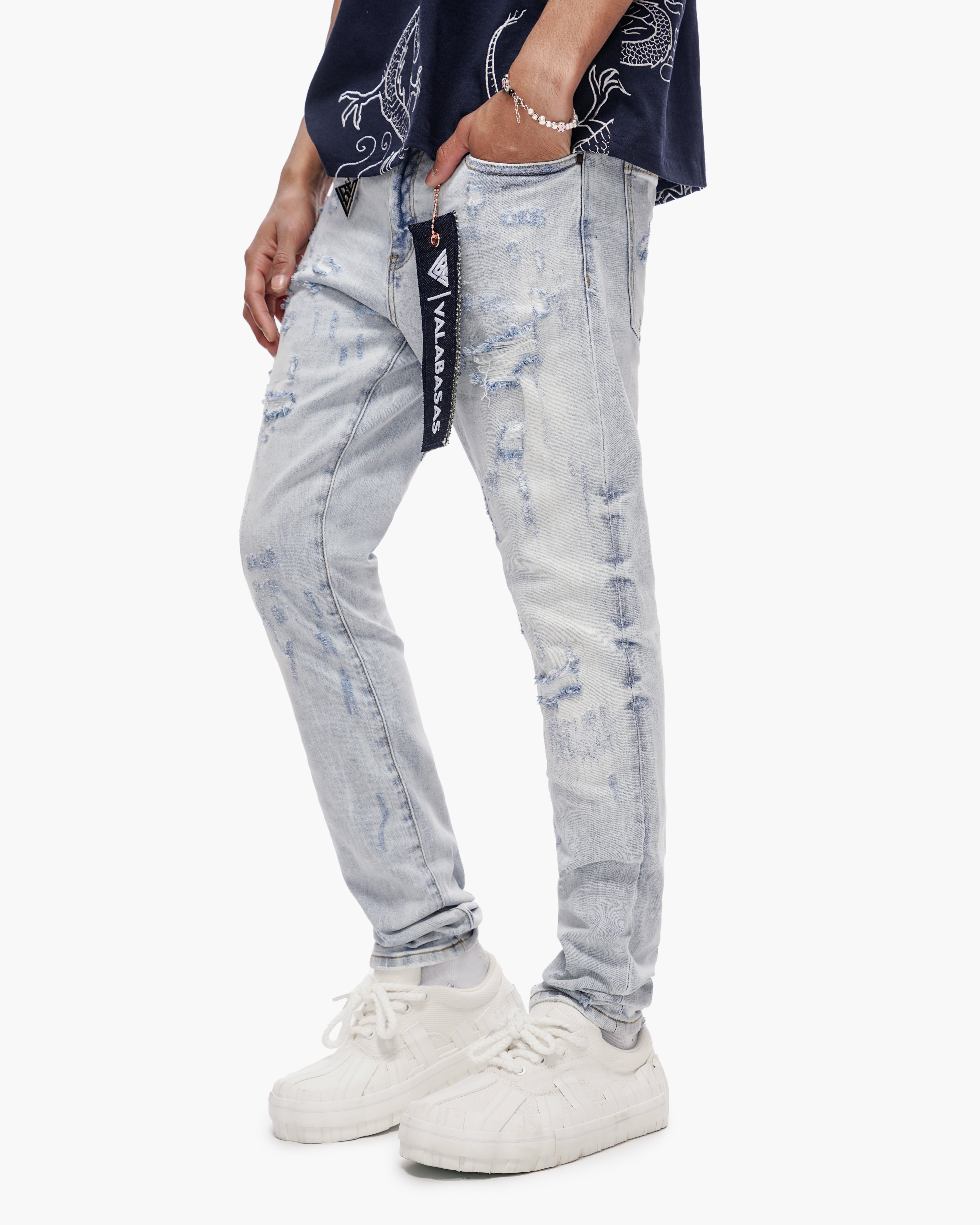 Valabasas Patch Jeans - Skinny Fit Light Blue Wash